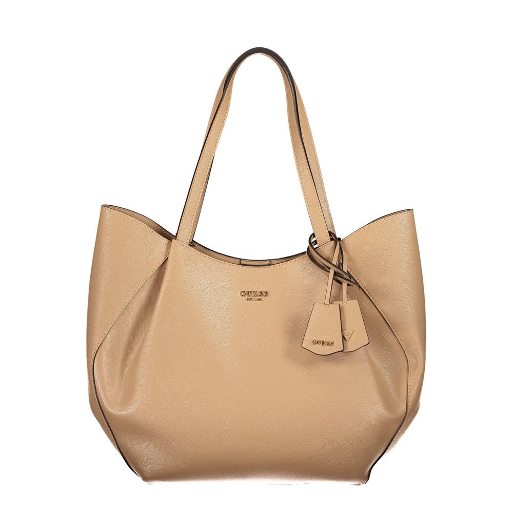Guess Jeans Beige Polyurethane Women's Bag with Shoulder Women's Handles