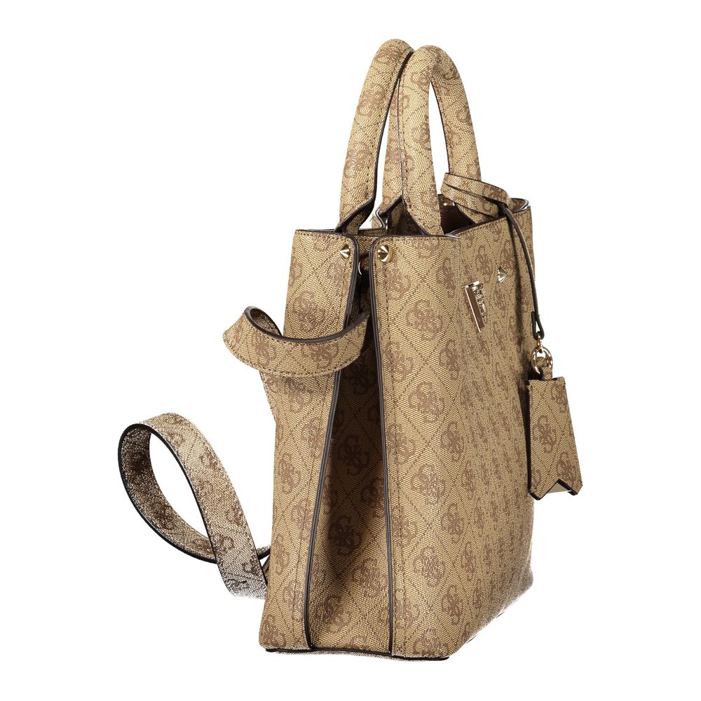Guess Jeans Beige Leather Women's Bag with Handles and Shoulder Women's Strap