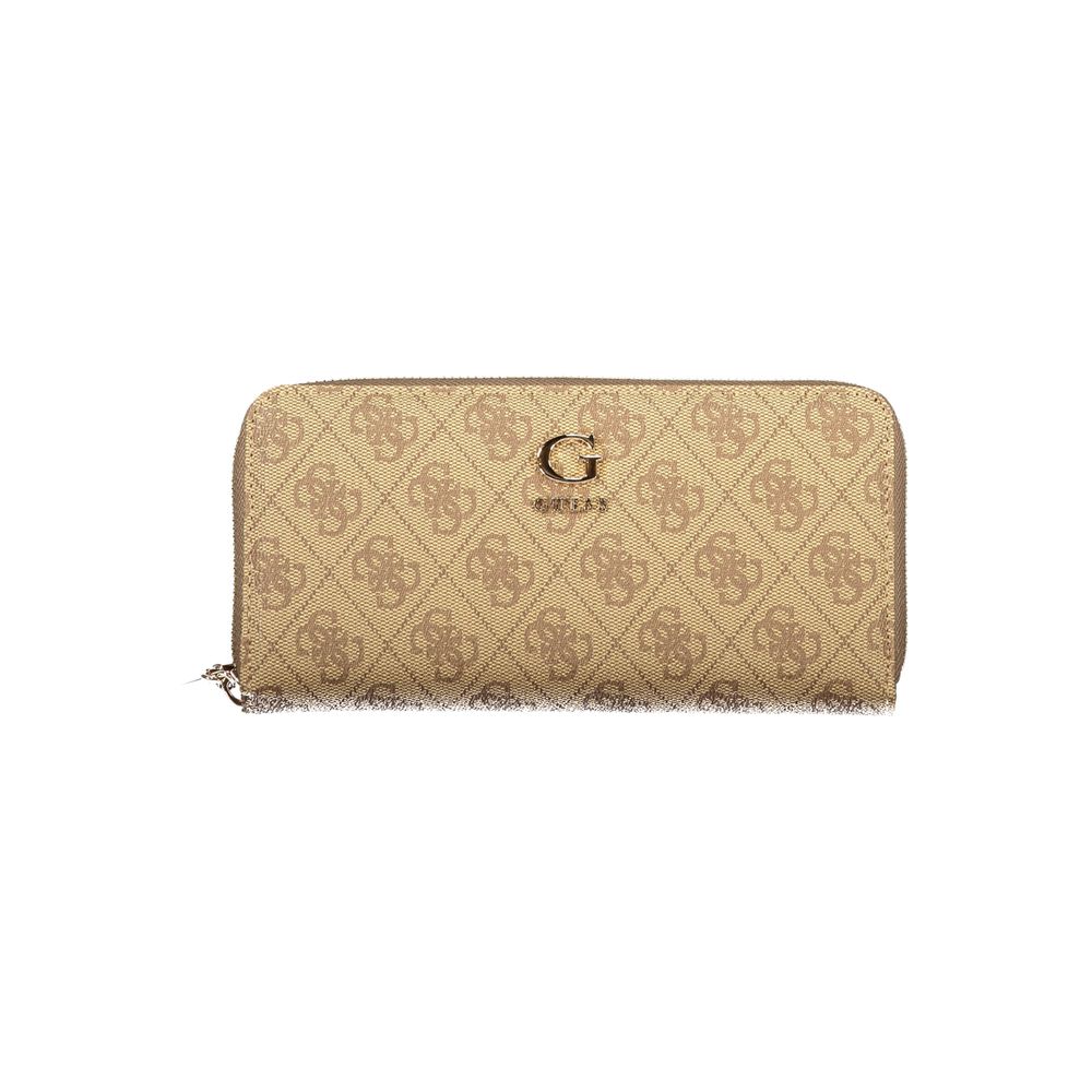 Guess Jeans Beige Polyurethane Women's Wallet with Functional Women's Compartments