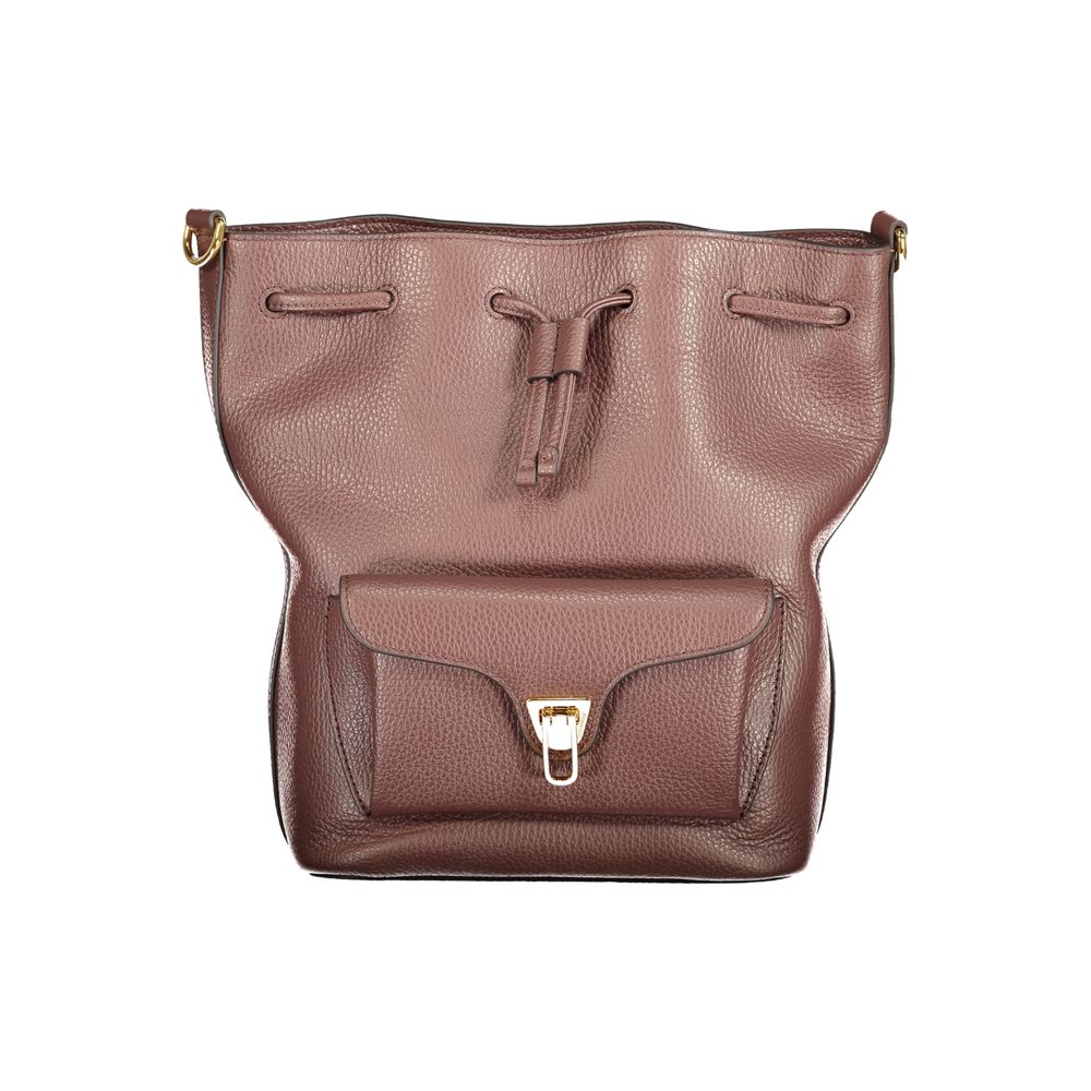 Coccinelle Brown Leather Women's Bag with Drawstring Twist Closure and Women's Pocket