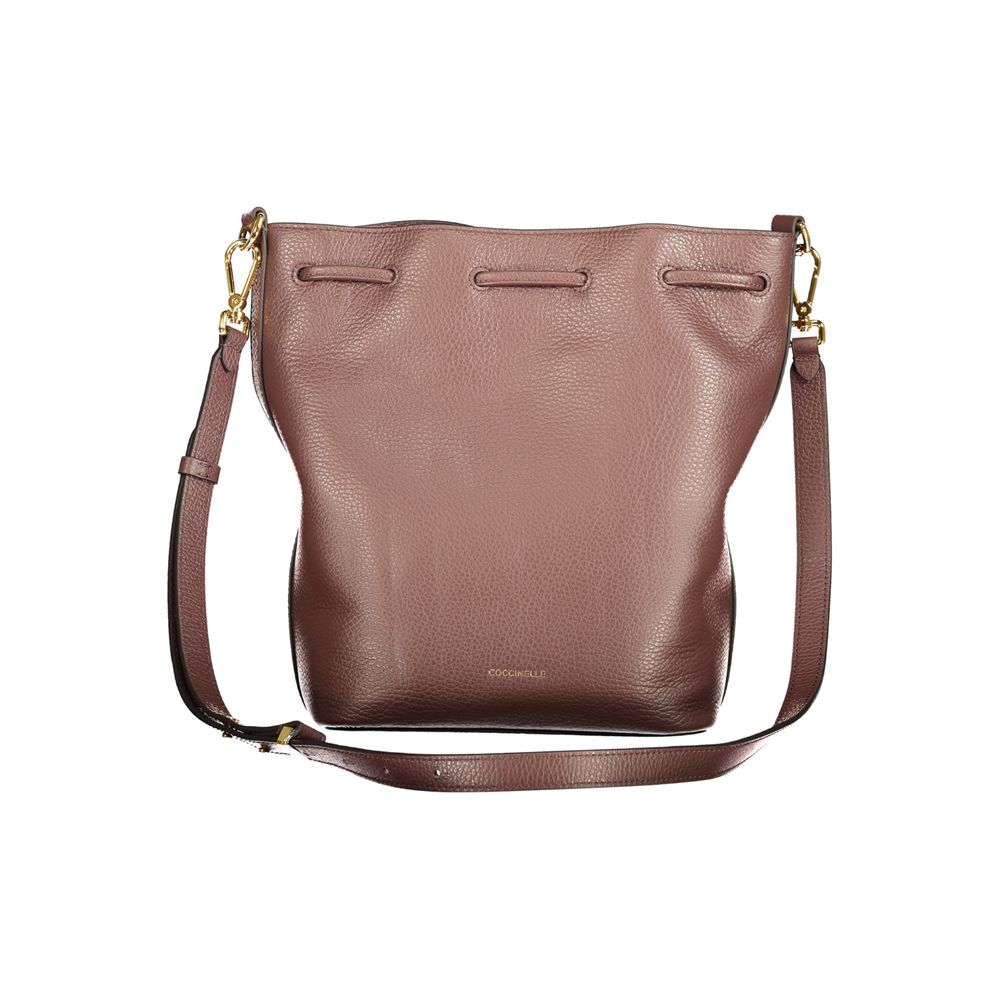 Coccinelle Brown Leather Women's Bag with Drawstring Twist Closure and Women's Pocket