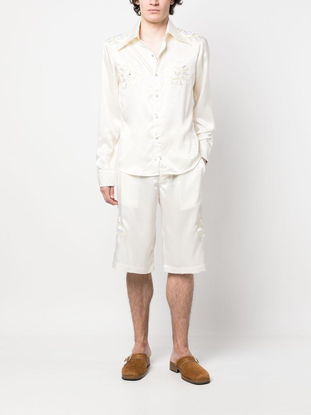 Bluemarble Men's Embroidered Flowers Shorts