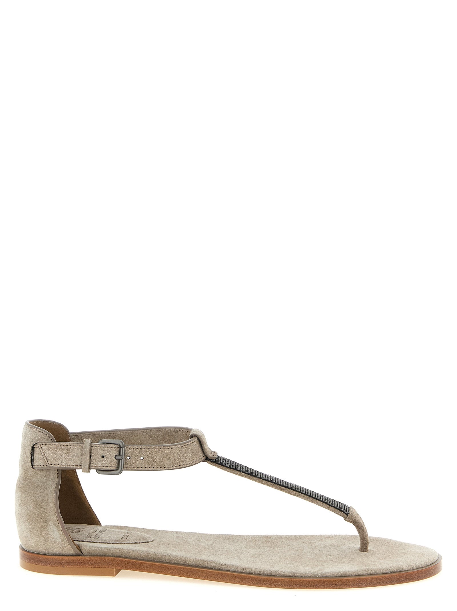 Brunello Cucinelli Beige Calfskin Flat Women's Sandals