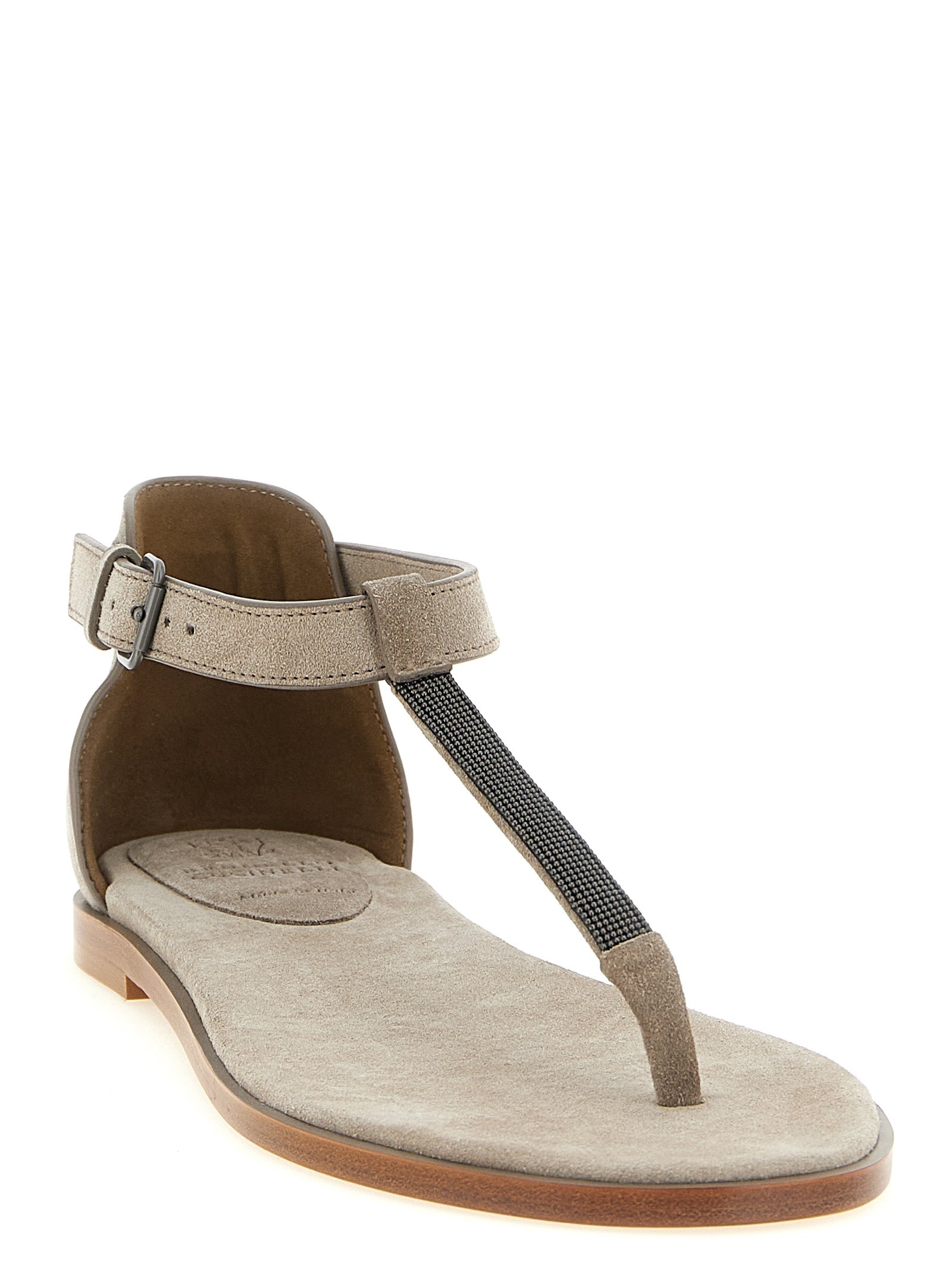 Brunello Cucinelli Beige Calfskin Flat Women's Sandals