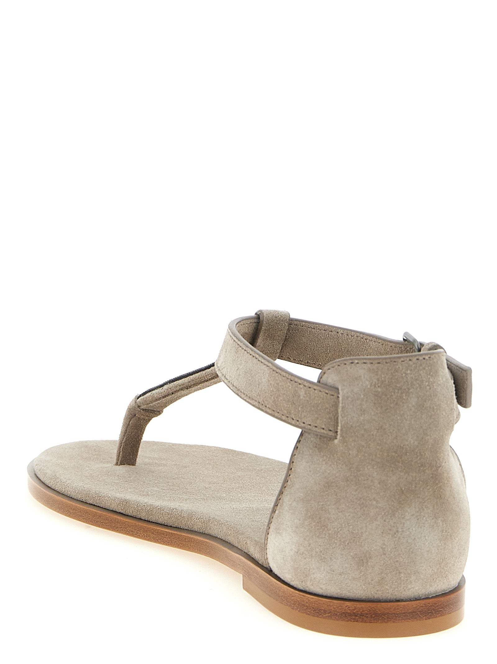 Brunello Cucinelli Beige Calfskin Flat Women's Sandals
