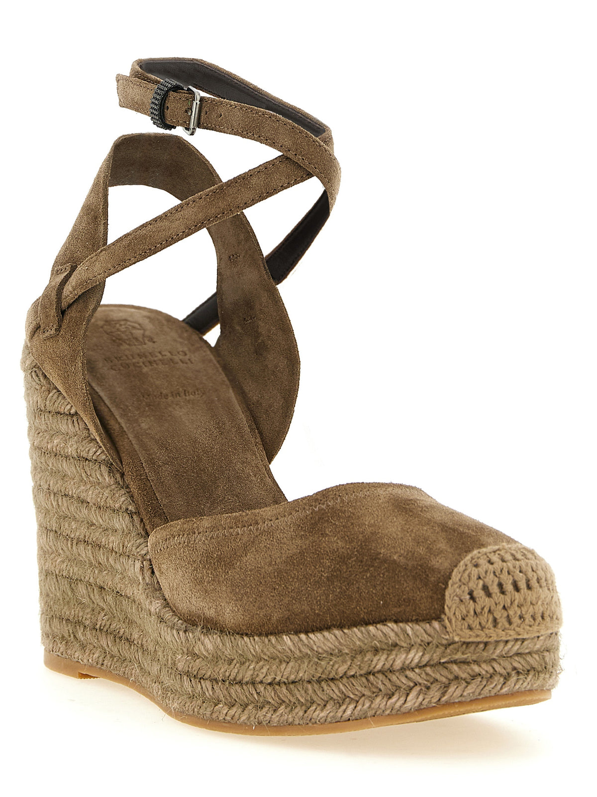Brunello Cucinelli Brown Calfskin Wedge Women's Sandals