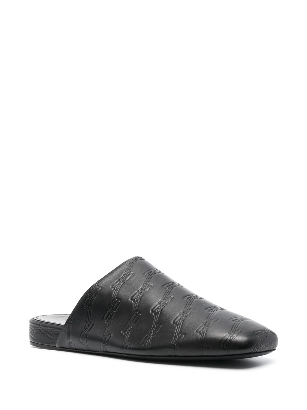 Balenciaga Men's Debossed-Logo Leather Mules