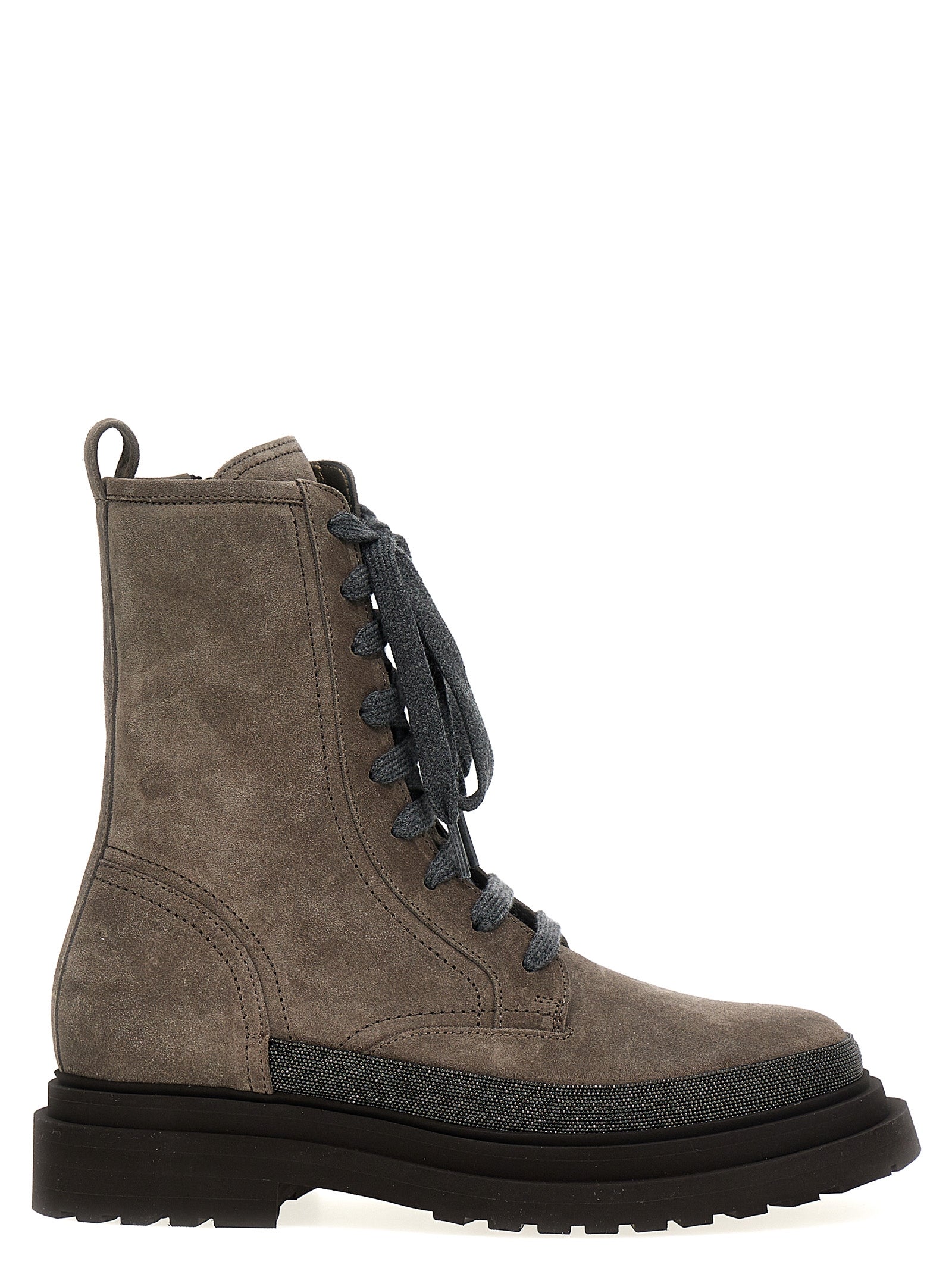 Brunello Cucinelli Gray Leather Ankle Women's Boots