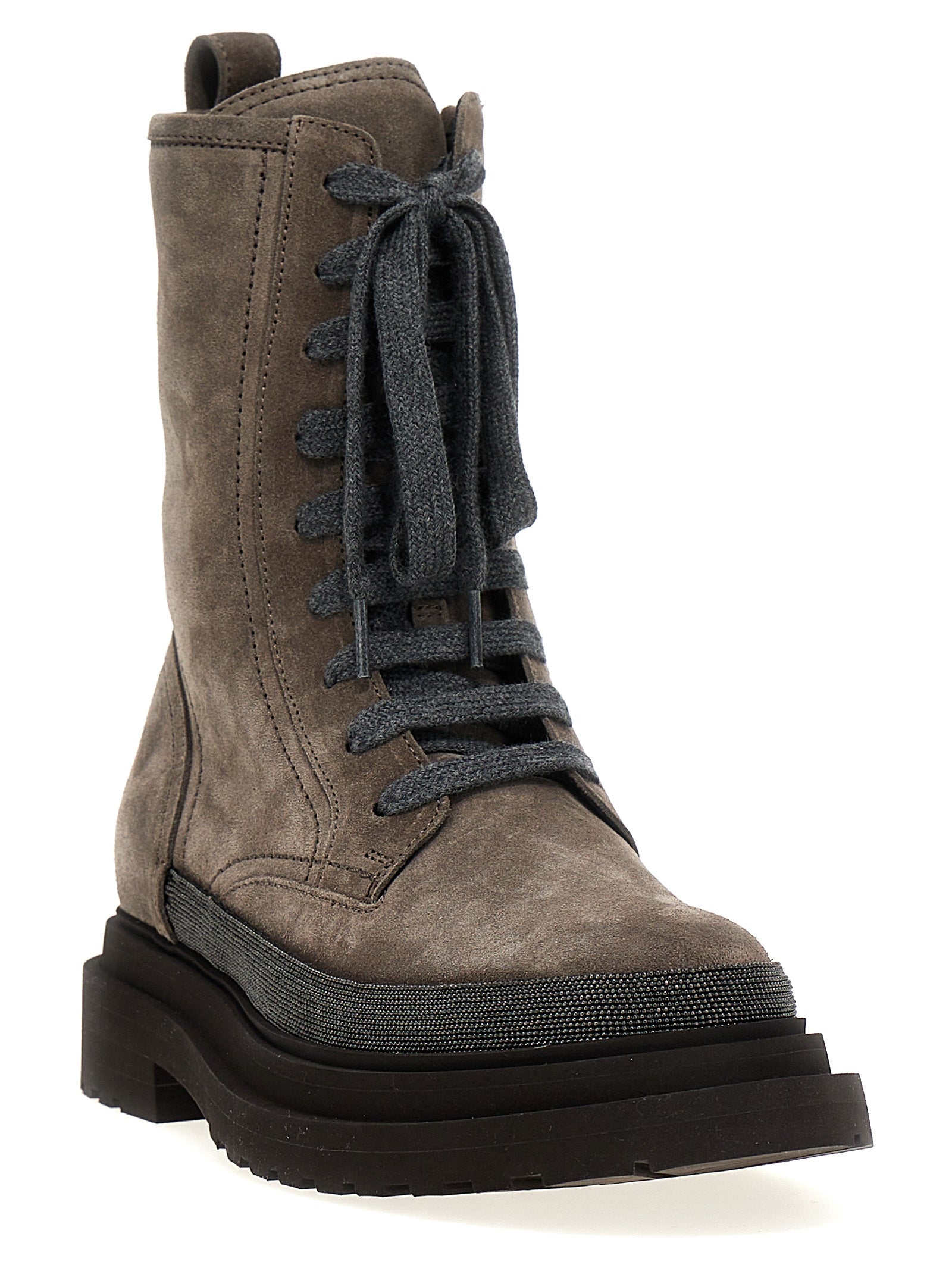 Brunello Cucinelli Gray Leather Ankle Women's Boots