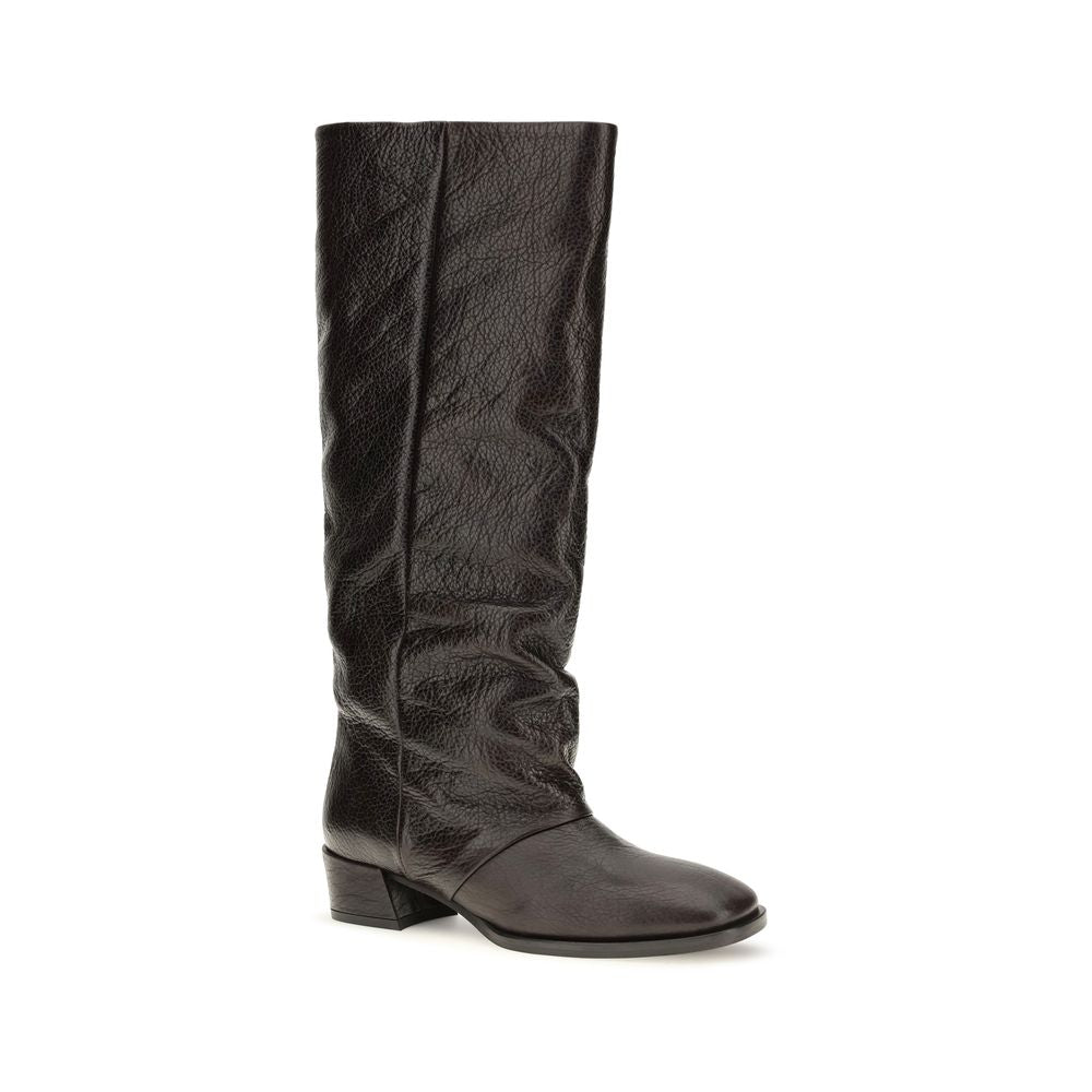 P.A.R.O.S.H. Brown Calf Leather Bos Taurus Flat Women's Boots