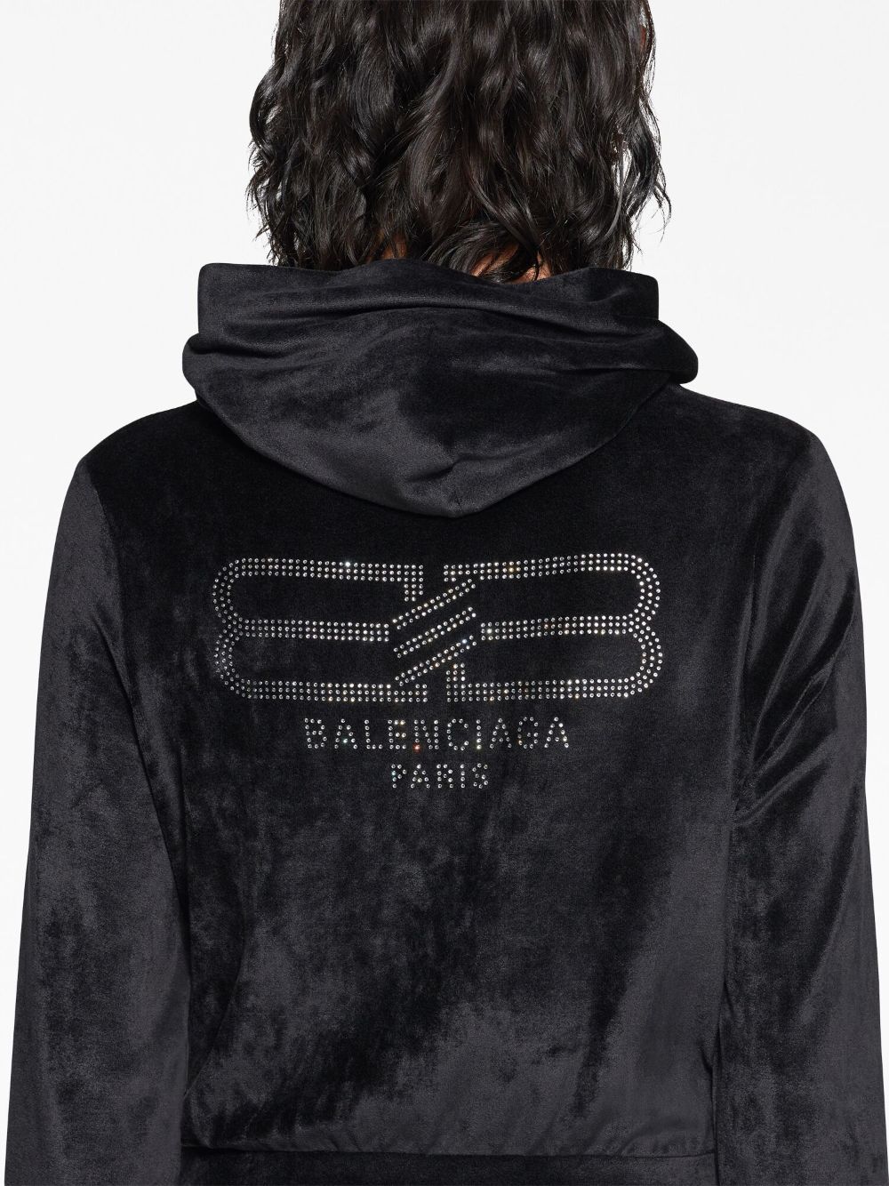 Balenciaga Women's Crystal Embellished Velvet Zip-Up Hoodie