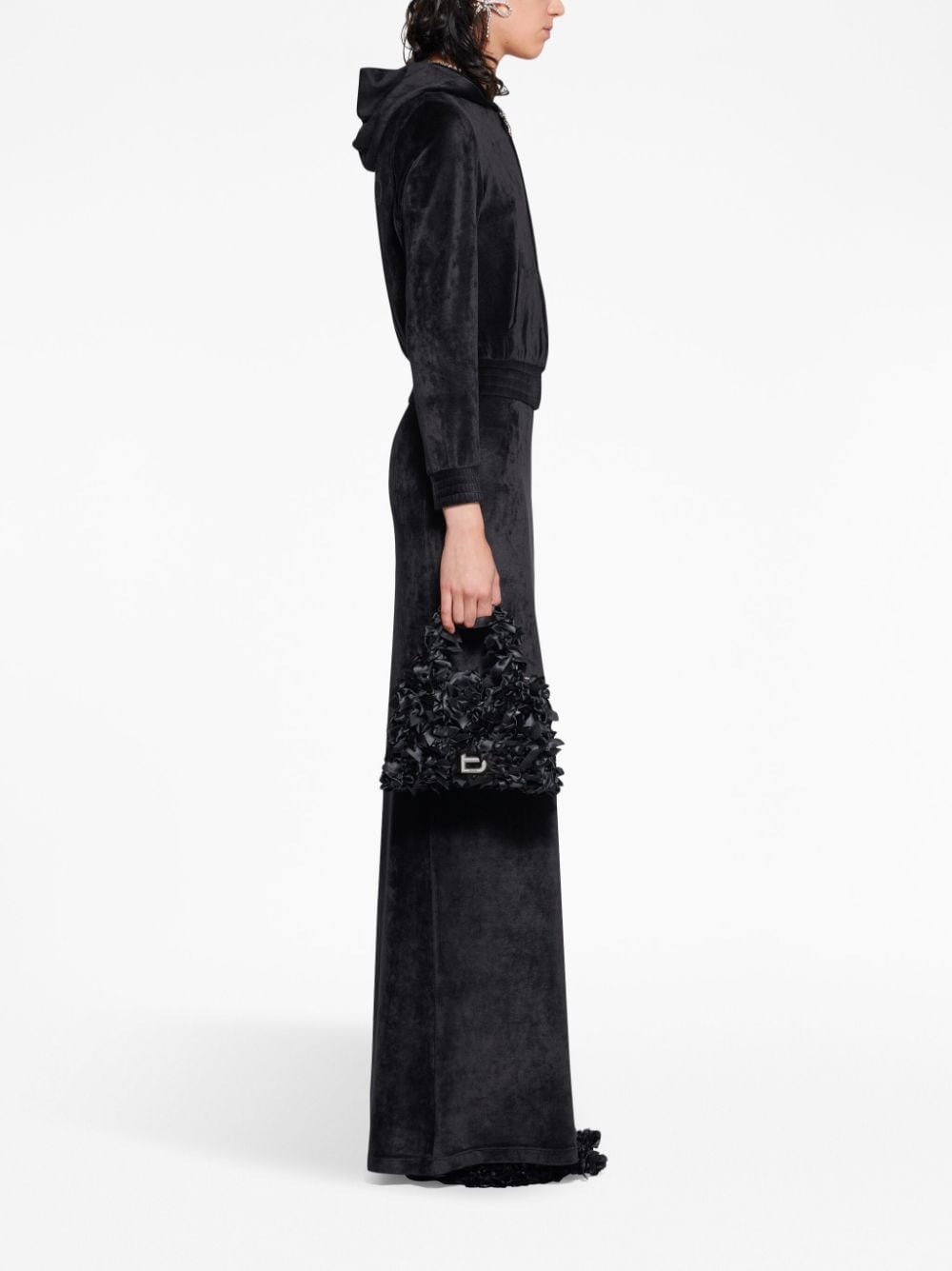 Balenciaga Women's Crystal Embellished Velvet Zip-Up Hoodie