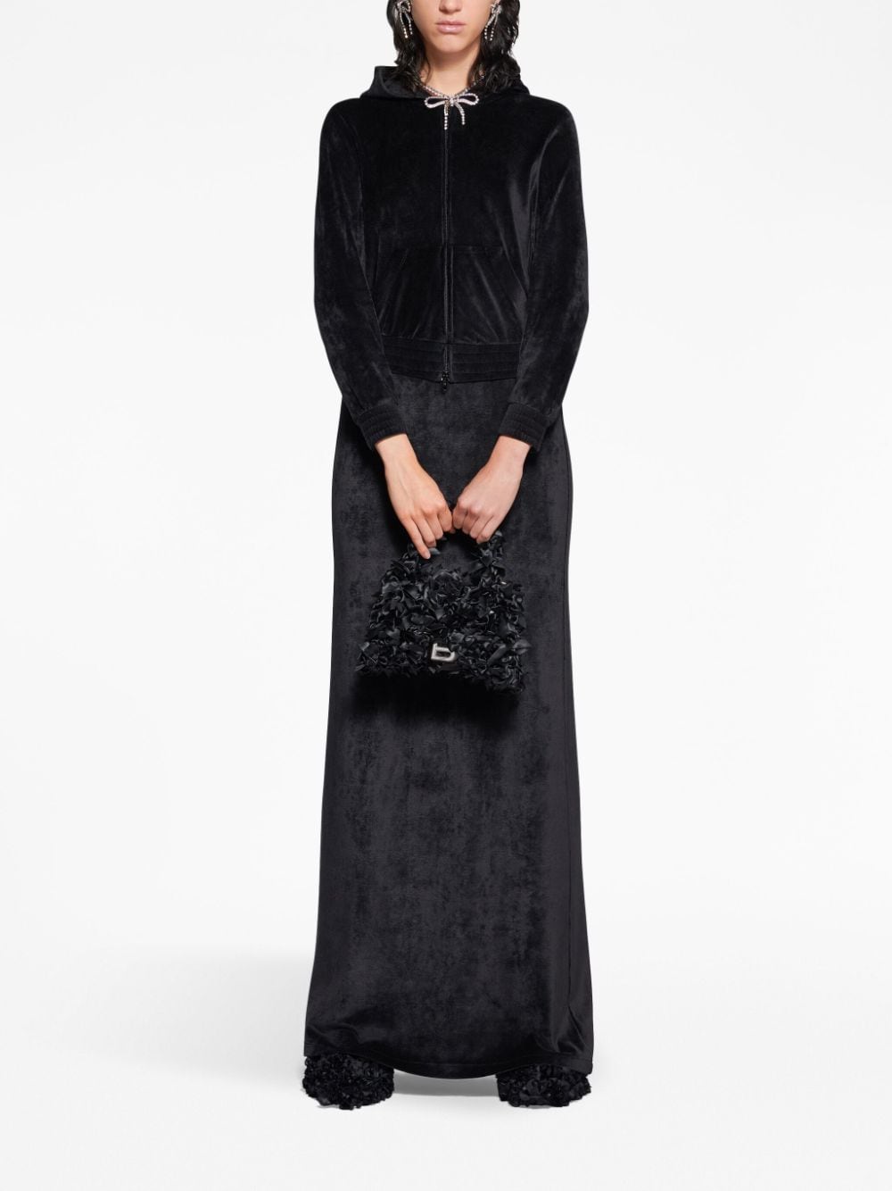 Balenciaga Women's Crystal Embellished Velvet Zip-Up Hoodie