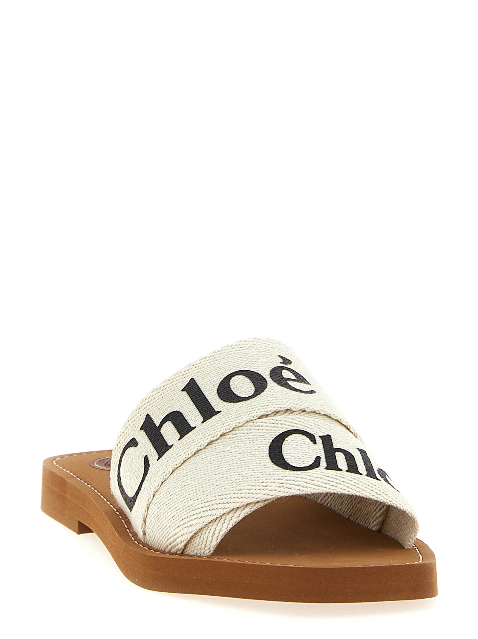 Chloé White Linen Flat Women's Sandals