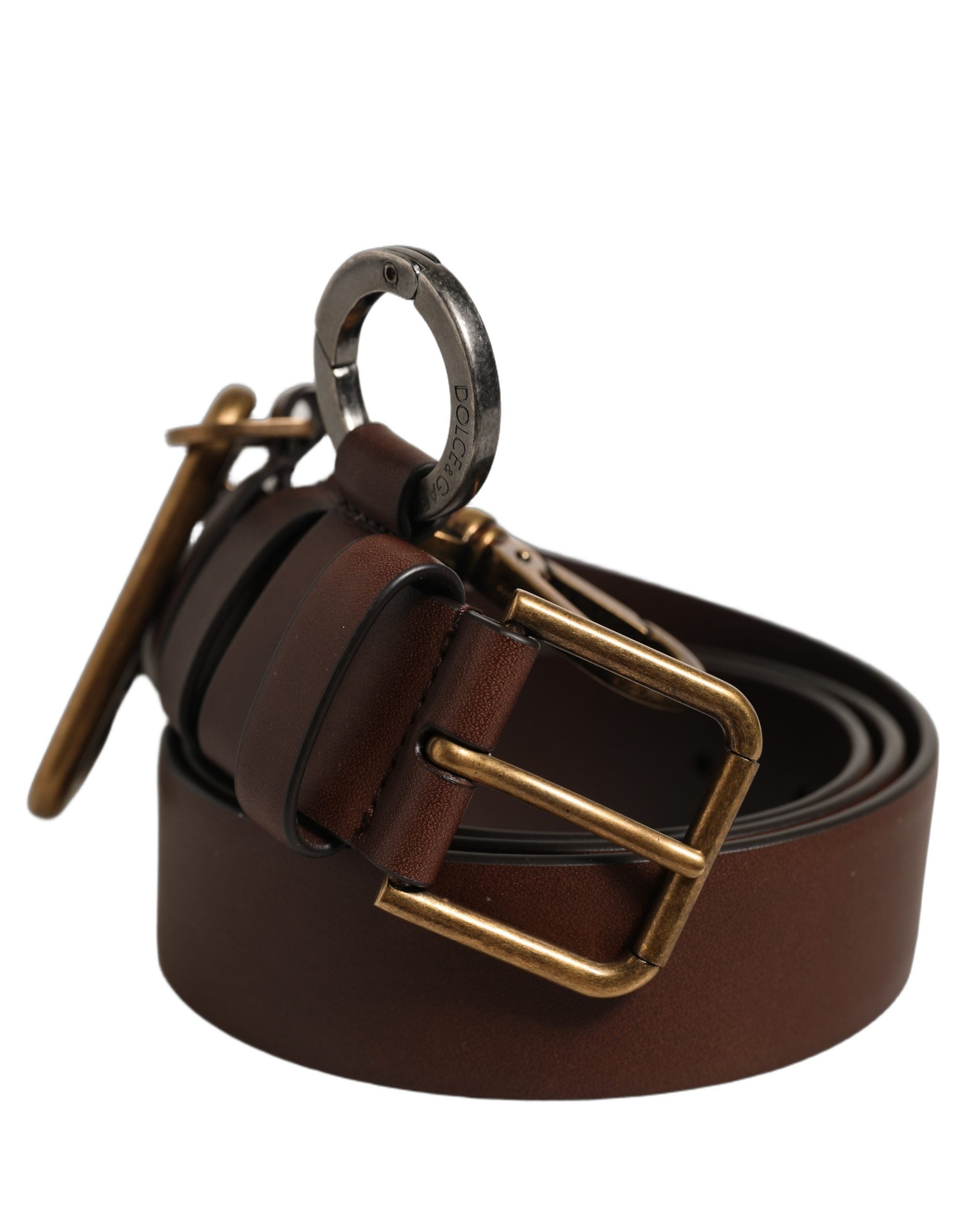 Dolce & Gabbana Men Brown Leather Gold Buckle Carabine Men's Belt