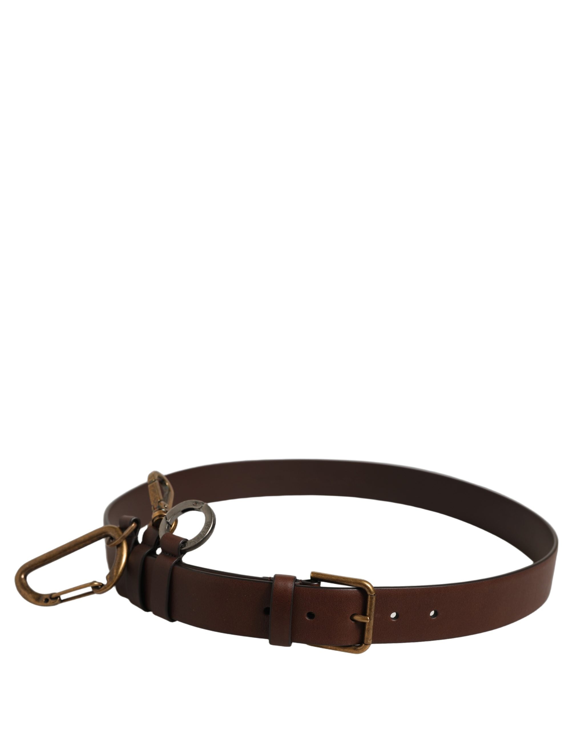 Dolce & Gabbana Men Brown Leather Gold Buckle Carabine Men's Belt