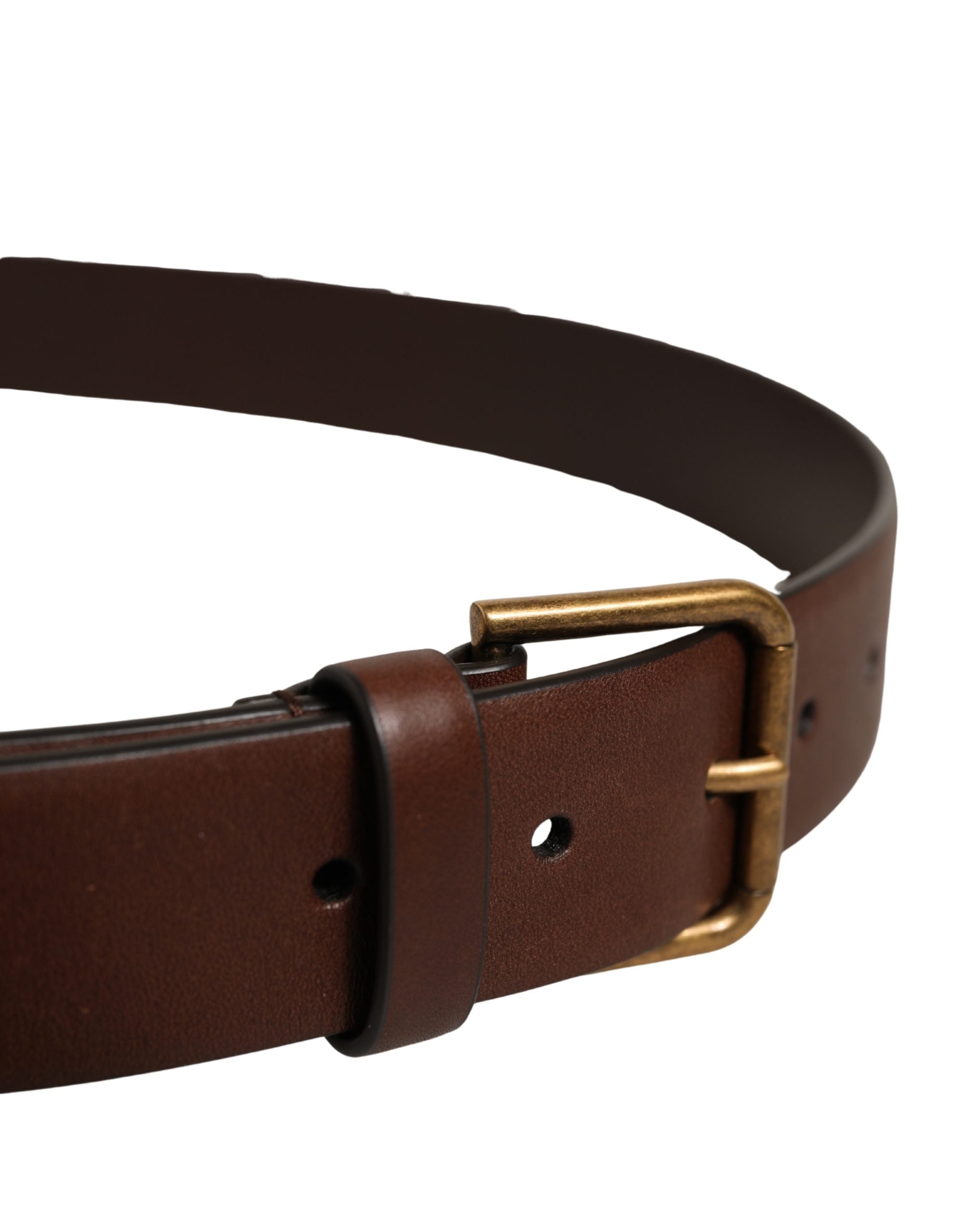 Dolce & Gabbana Men Brown Leather Gold Buckle Carabine Men's Belt