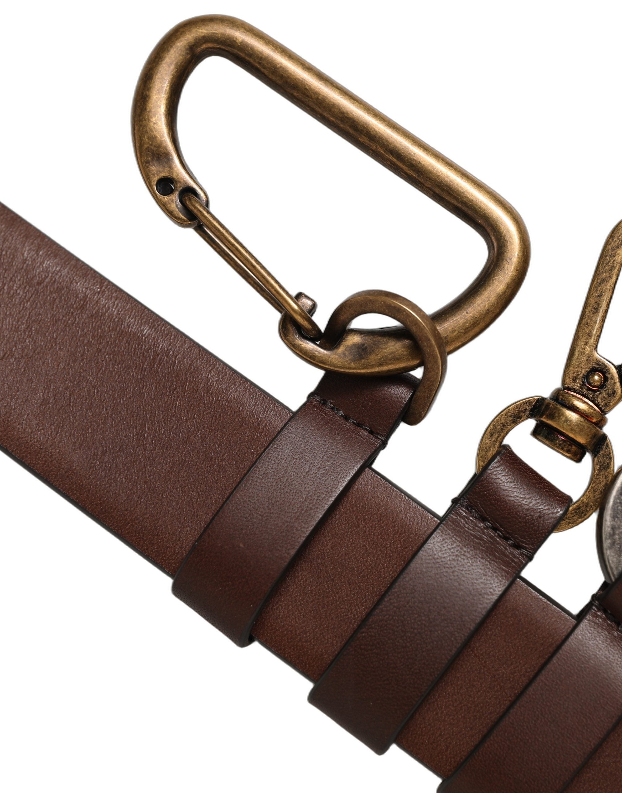 Dolce & Gabbana Men Brown Leather Gold Buckle Carabine Men's Belt