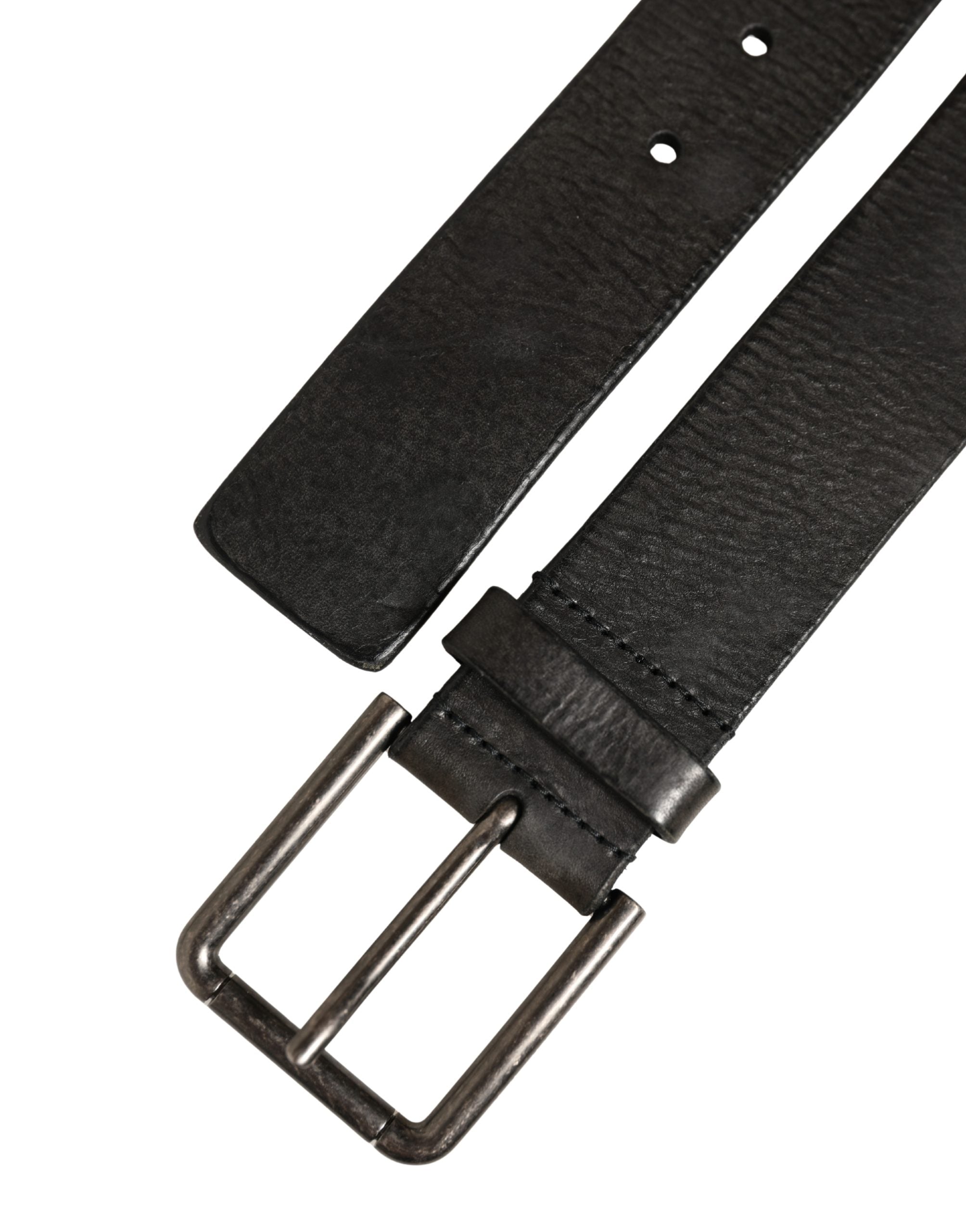 Dolce & Gabbana Black Leather Brushed Metal Buckle Men Men's Belt