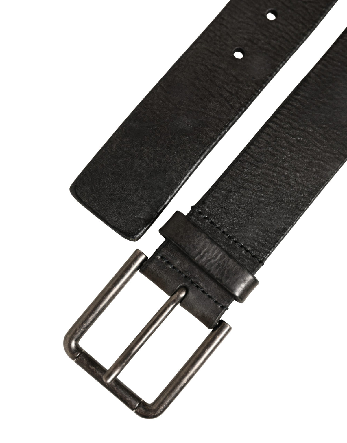 Dolce & Gabbana Black Leather Brushed Metal Buckle Men Men's Belt