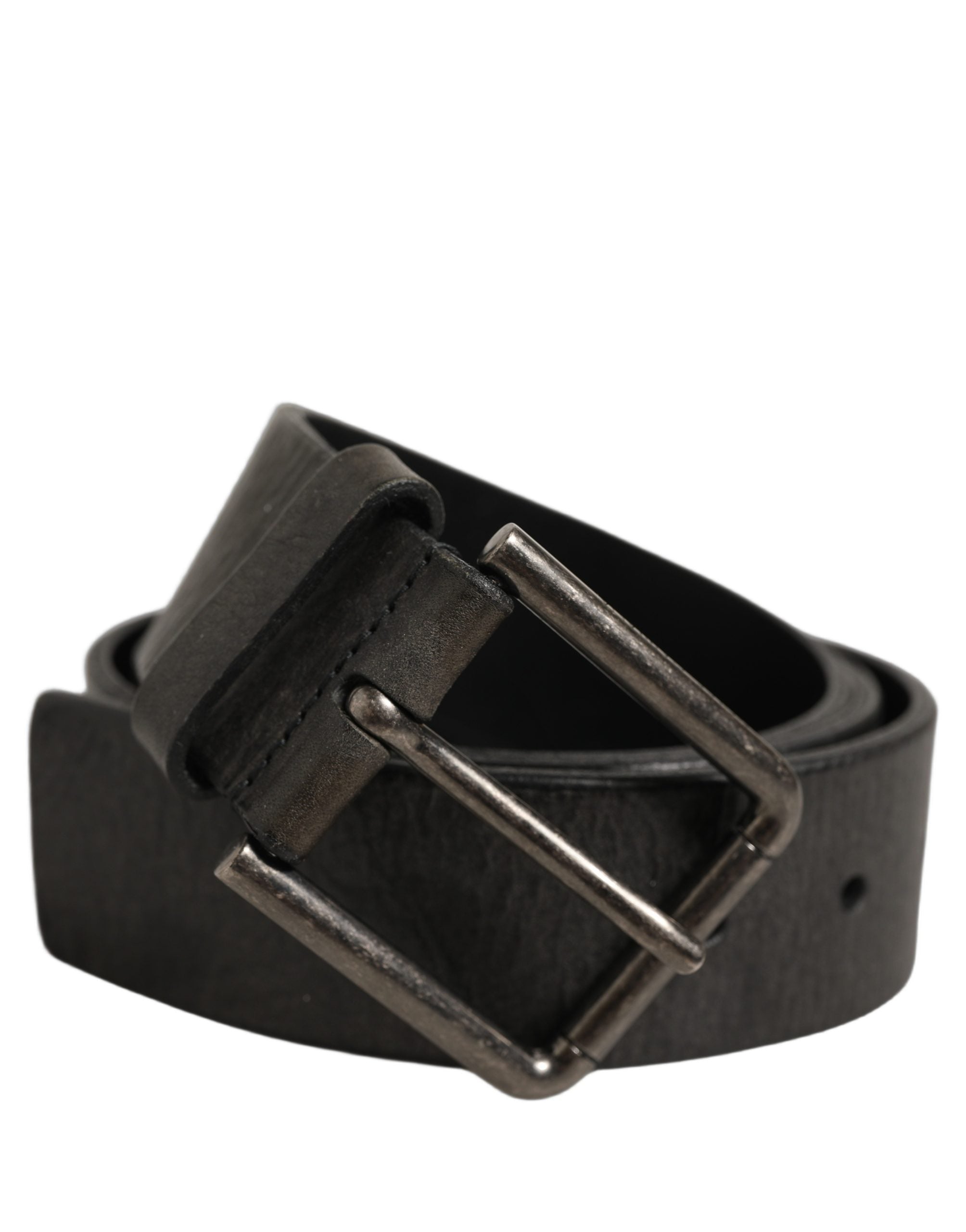 Dolce & Gabbana Black Leather Brushed Metal Buckle Men Men's Belt