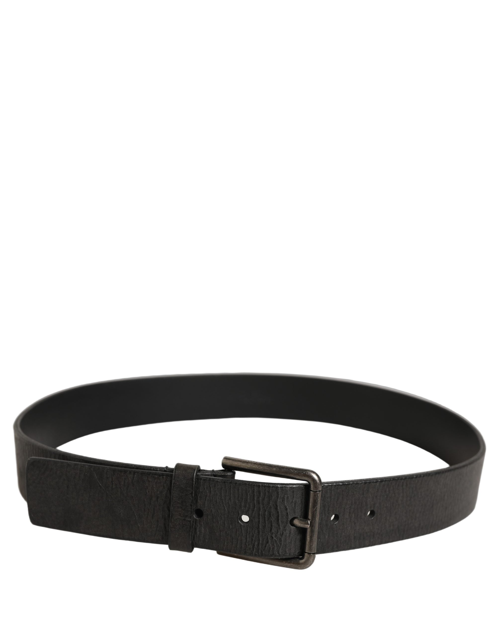 Dolce & Gabbana Black Leather Brushed Metal Buckle Men Men's Belt