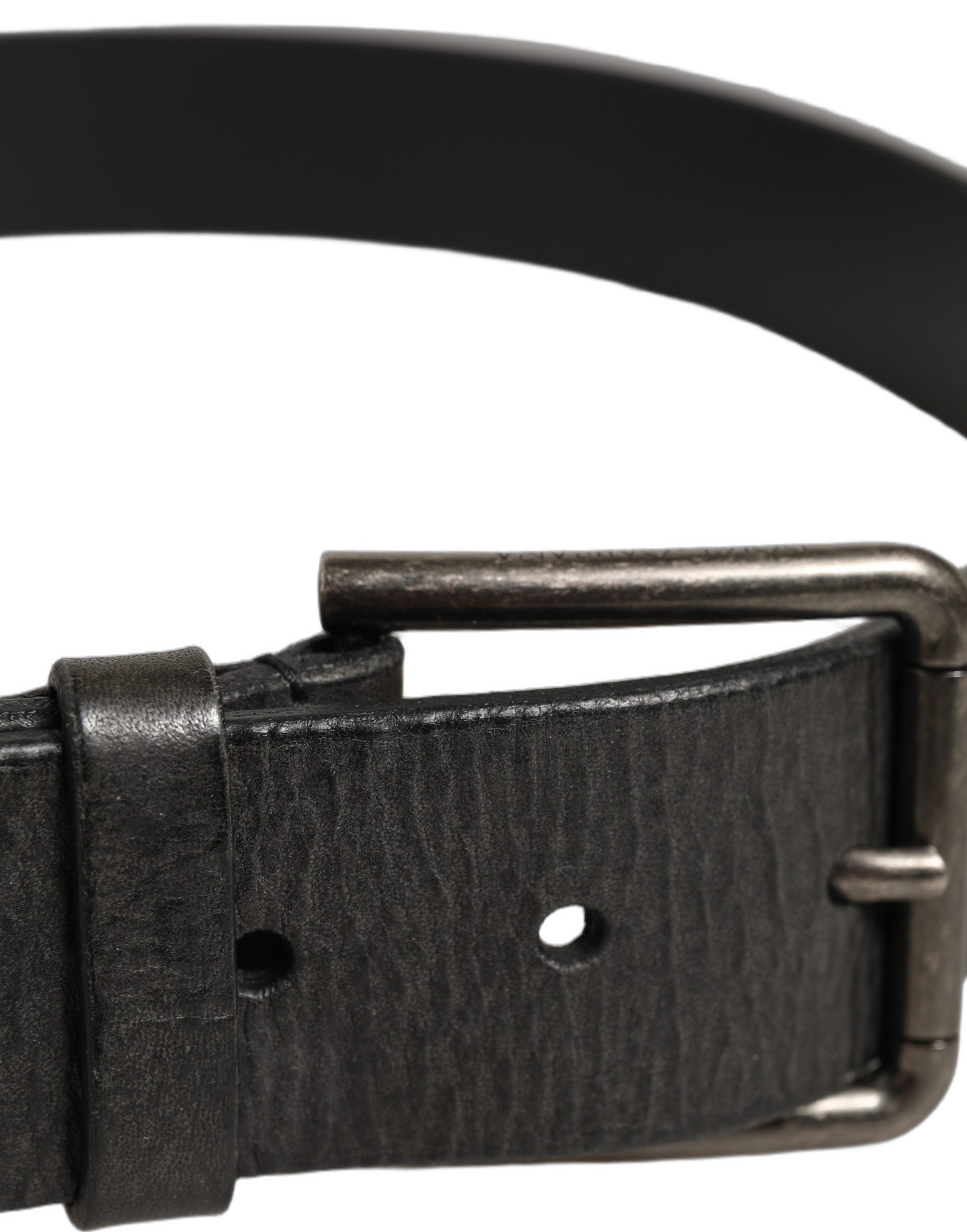 Dolce & Gabbana Black Leather Brushed Metal Buckle Men Men's Belt
