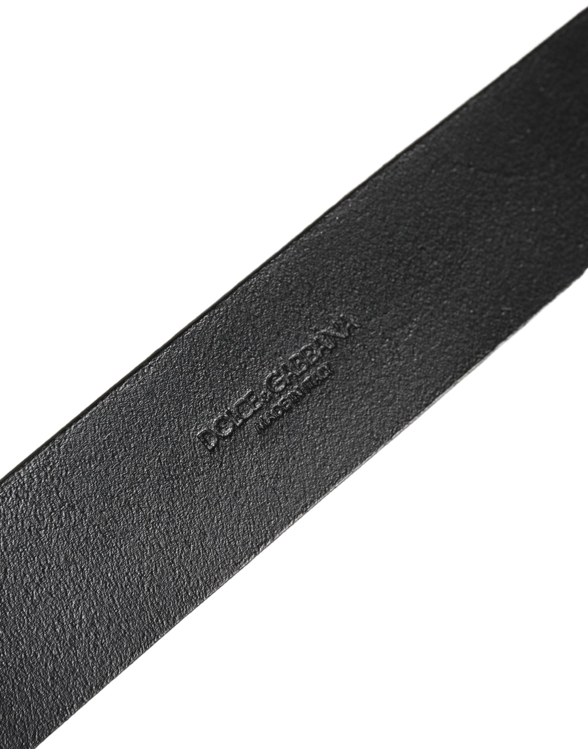 Dolce & Gabbana Black Leather Brushed Metal Buckle Men Men's Belt