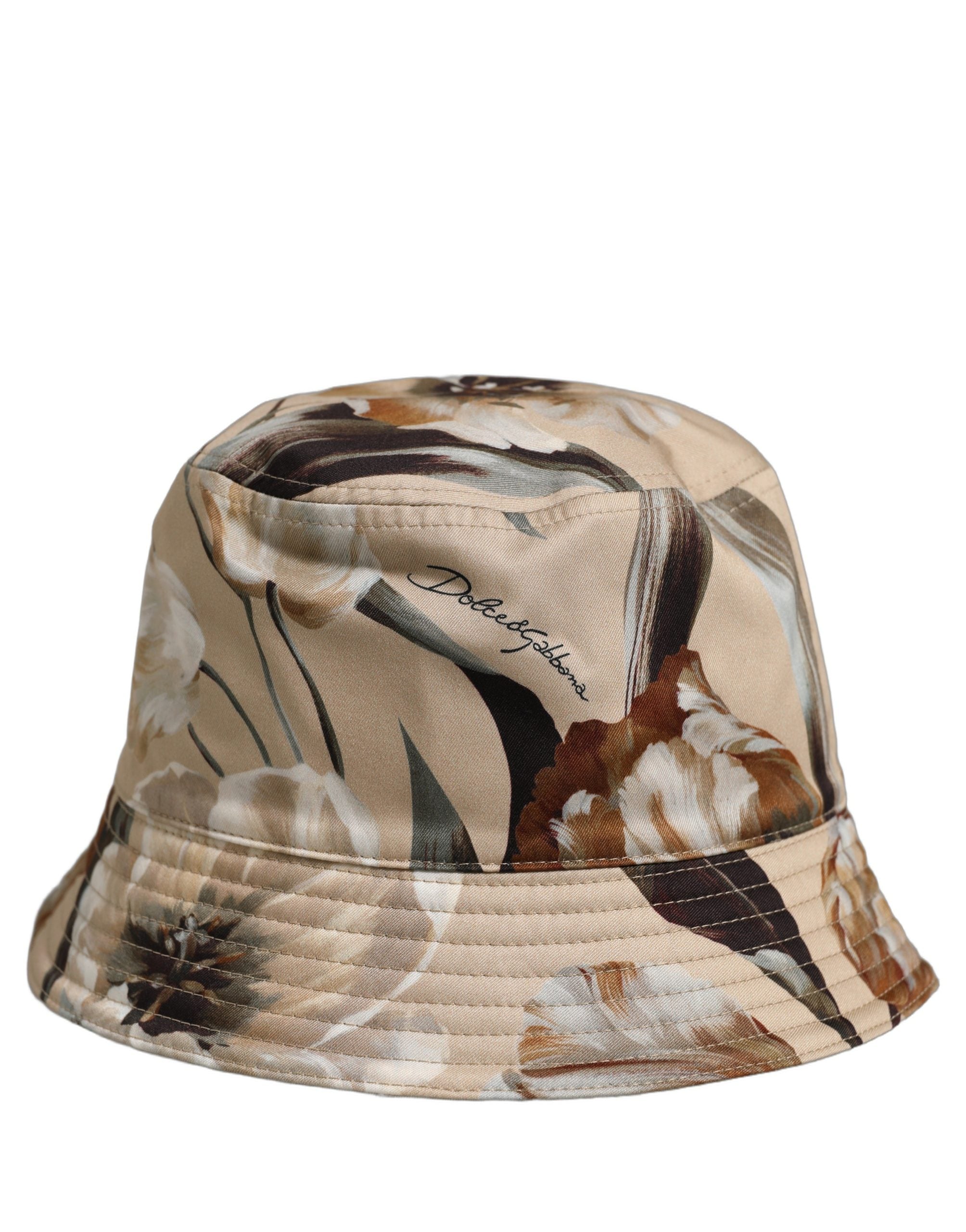 Dolce & Gabbana Men Beige Floral Wide Brim Bucket Capello Men's Hat