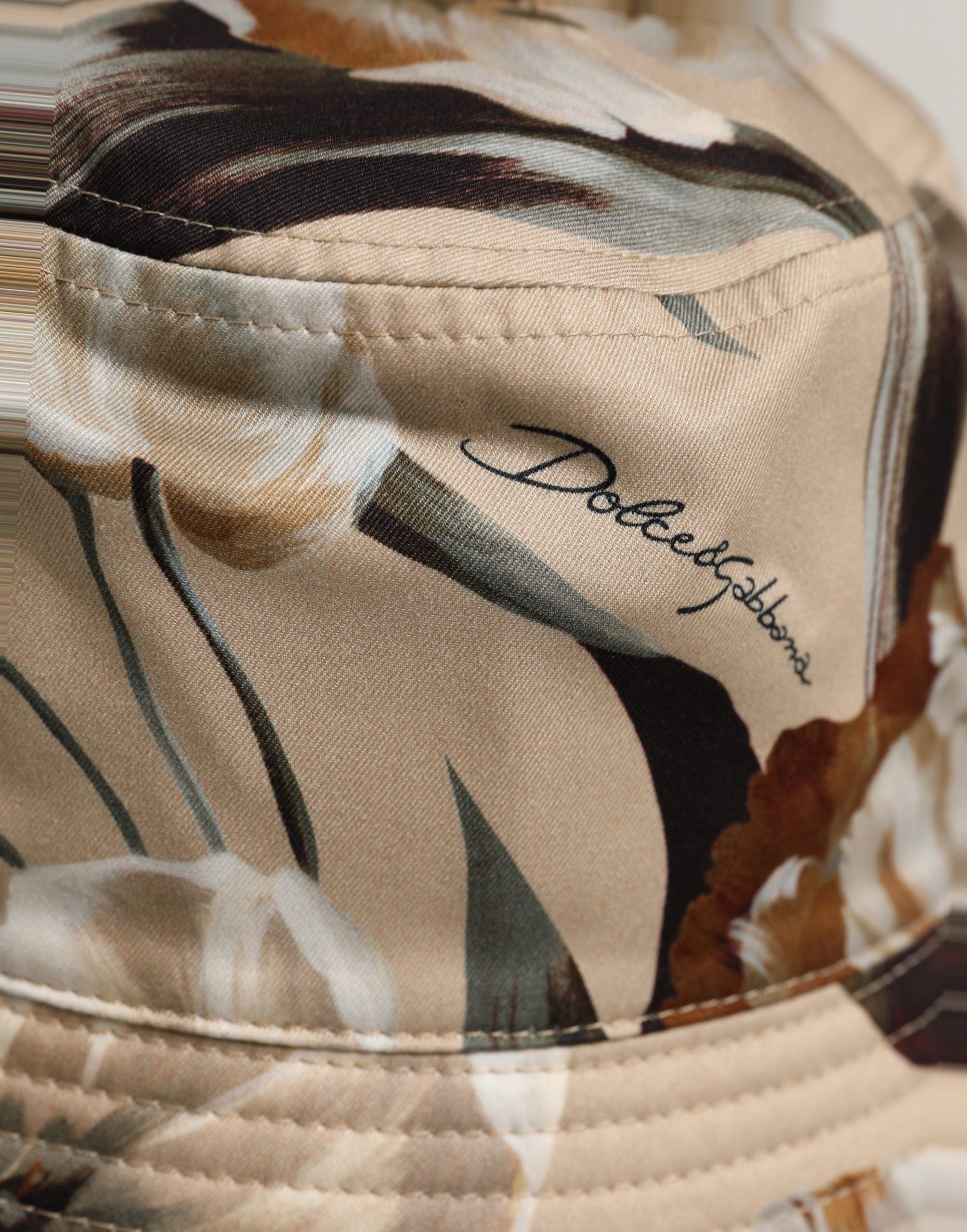 Dolce & Gabbana Men Beige Floral Wide Brim Bucket Capello Men's Hat
