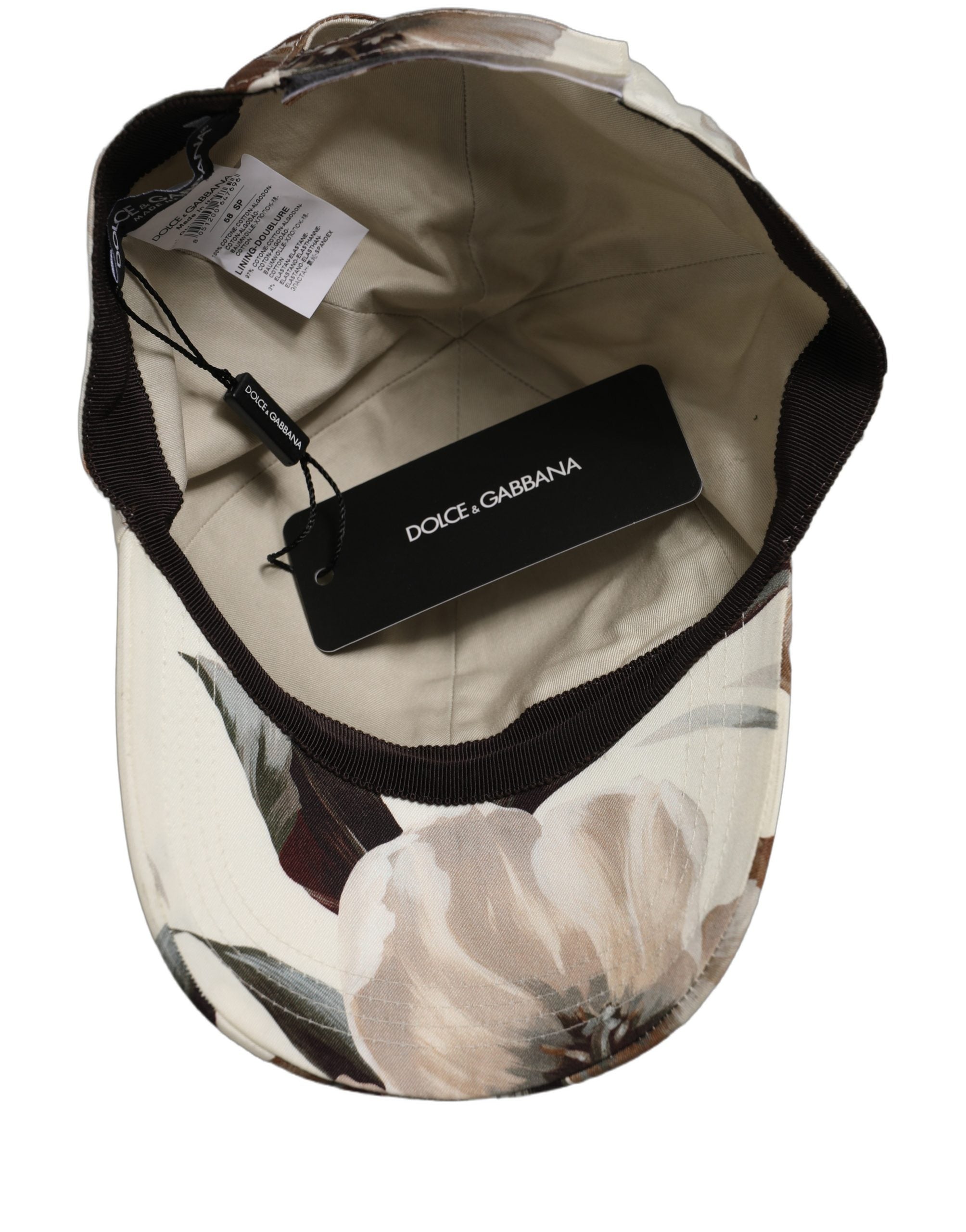 Dolce & Gabbana Men Beige Floral Cotton Baseball Capello Men's Hat