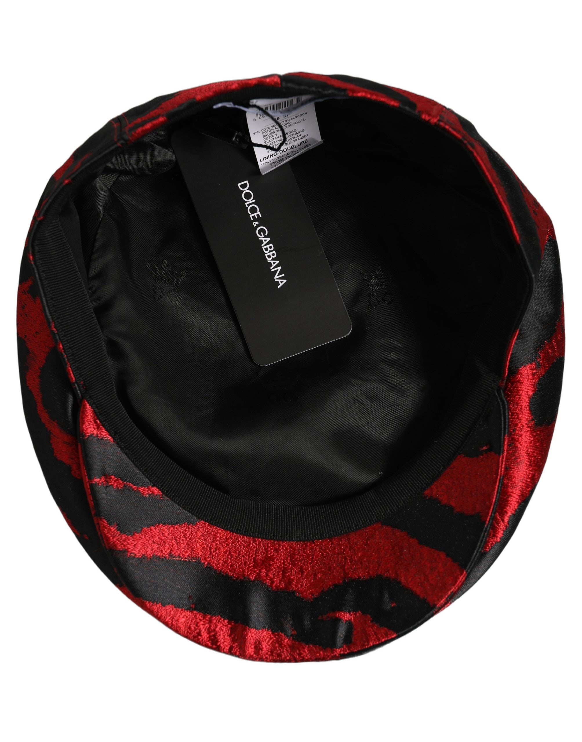 Dolce & Gabbana Men Red Black Stripe Cotton Newsboy Capello Men's Hat