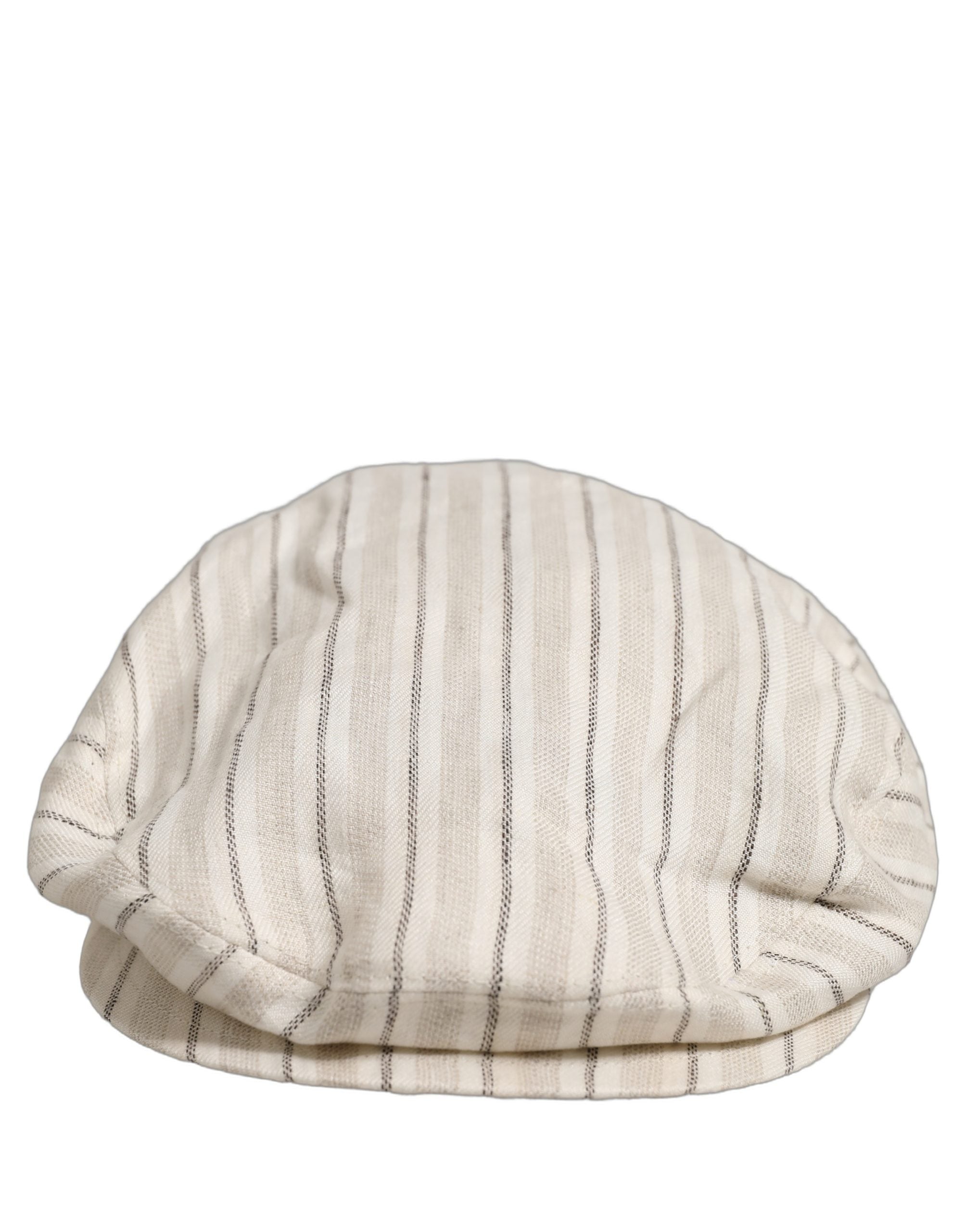 Dolce & Gabbana Men Off White Striped Linen Newsboy Capello Men's Hat