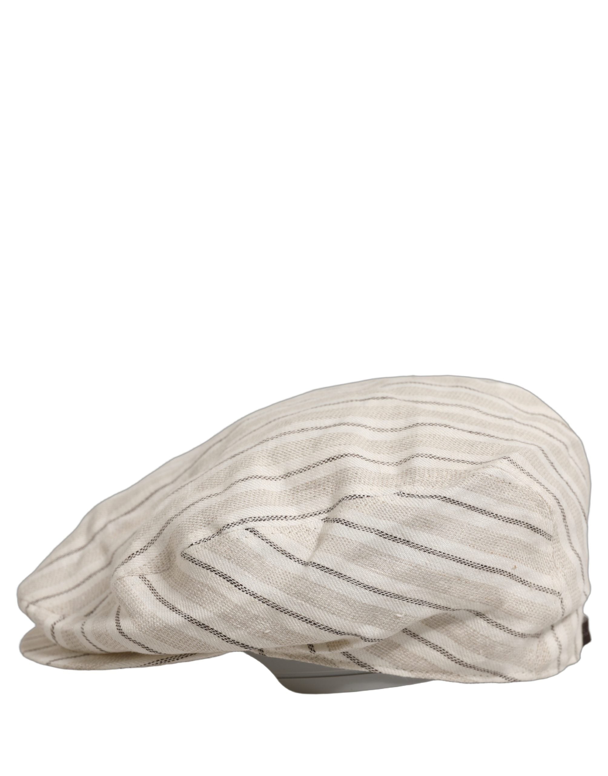 Dolce & Gabbana Men Off White Striped Linen Newsboy Capello Men's Hat
