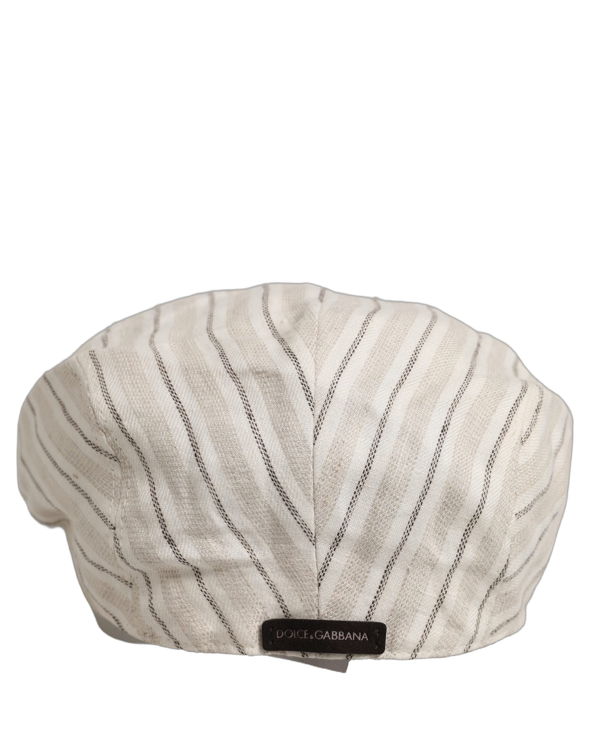 Dolce & Gabbana Men Off White Striped Linen Newsboy Capello Men's Hat