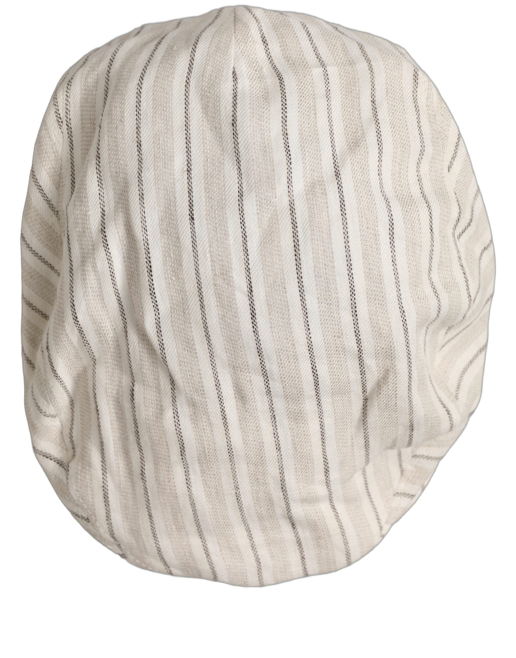 Dolce & Gabbana Men Off White Striped Linen Newsboy Capello Men's Hat