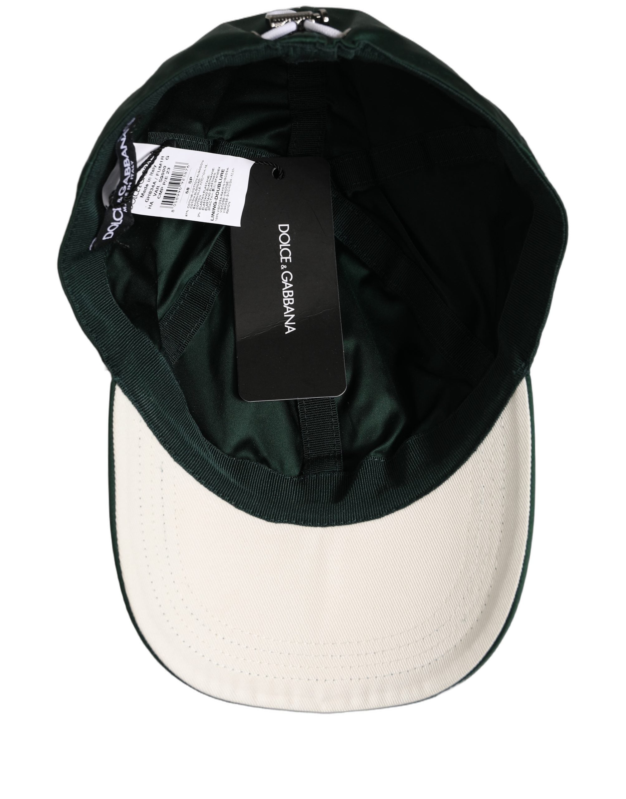Dolce & Gabbana Men Deep Green Cotton Baseball Cap 6 Panels Men's Hat