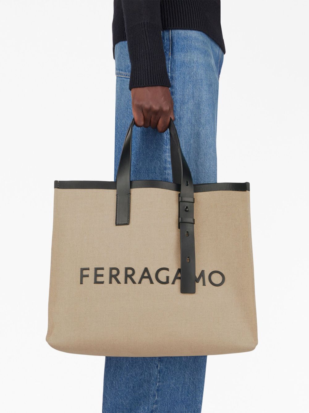 Ferragamo Men's Logo-Embossed Leather Tote Bag