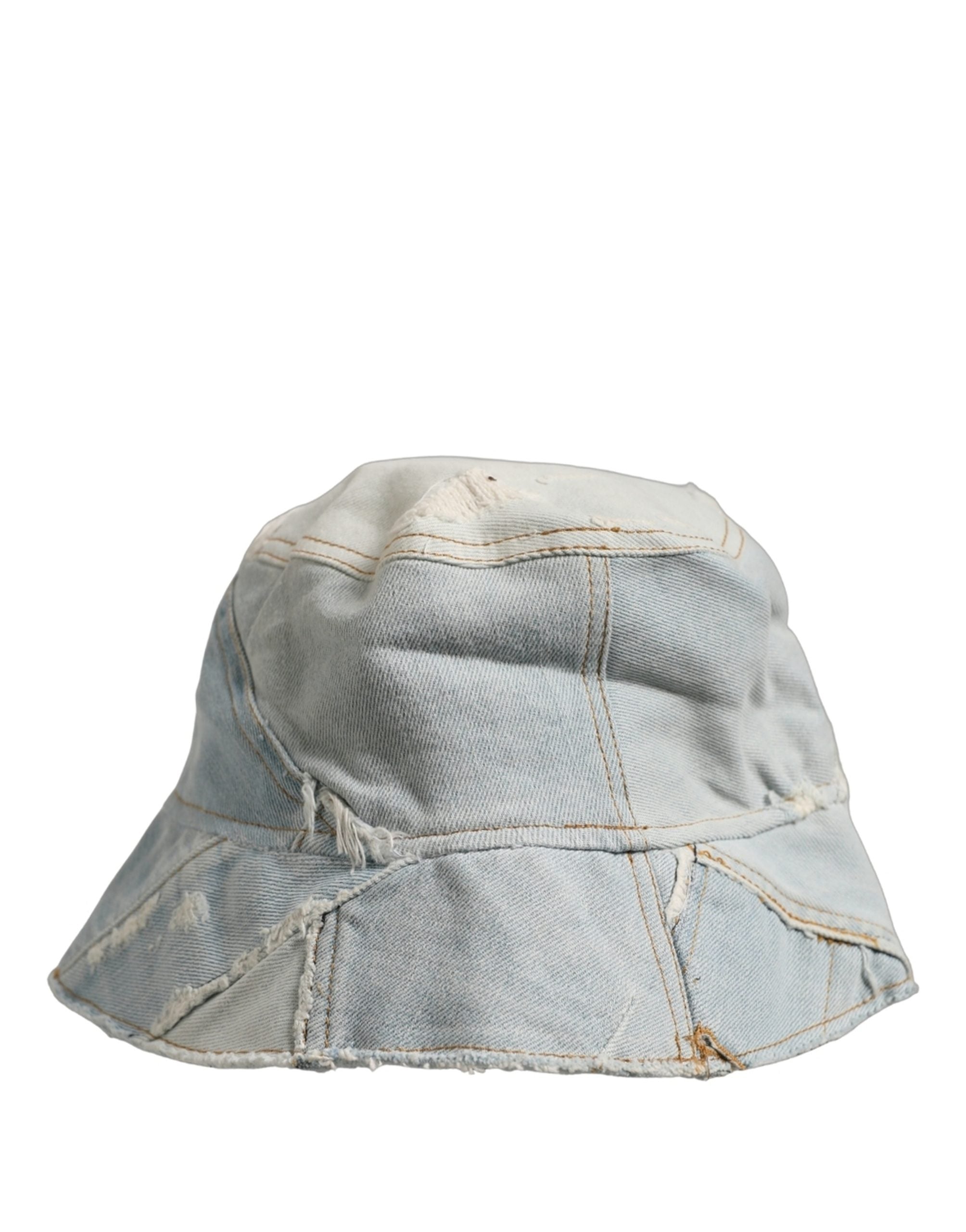 Dolce & Gabbana Men Blue Patchwork Cotton Denim Bucket Cap Men's Hat
