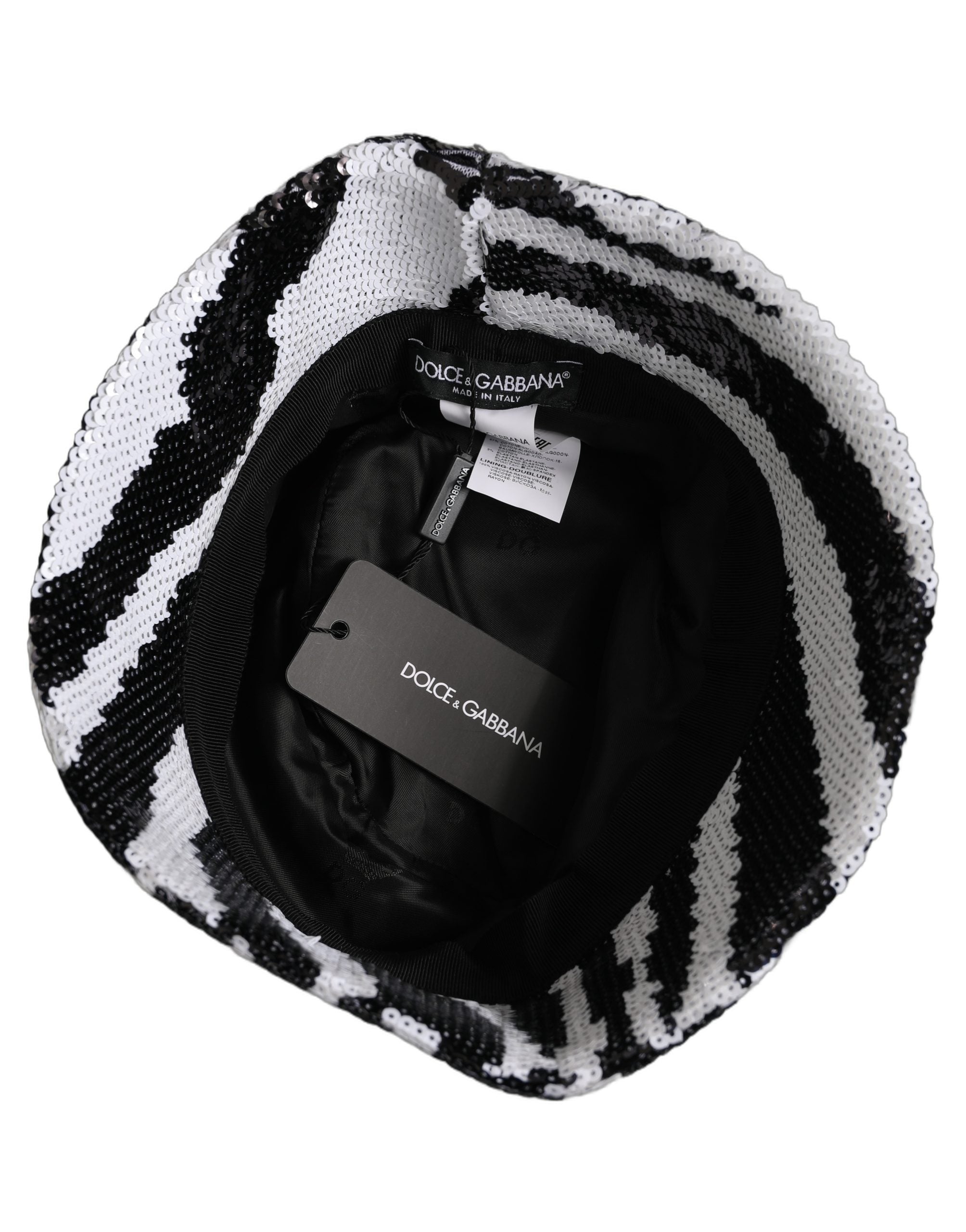 Dolce & Gabbana Men Black White Zebra Sequin Bucket Cap Men's Hat