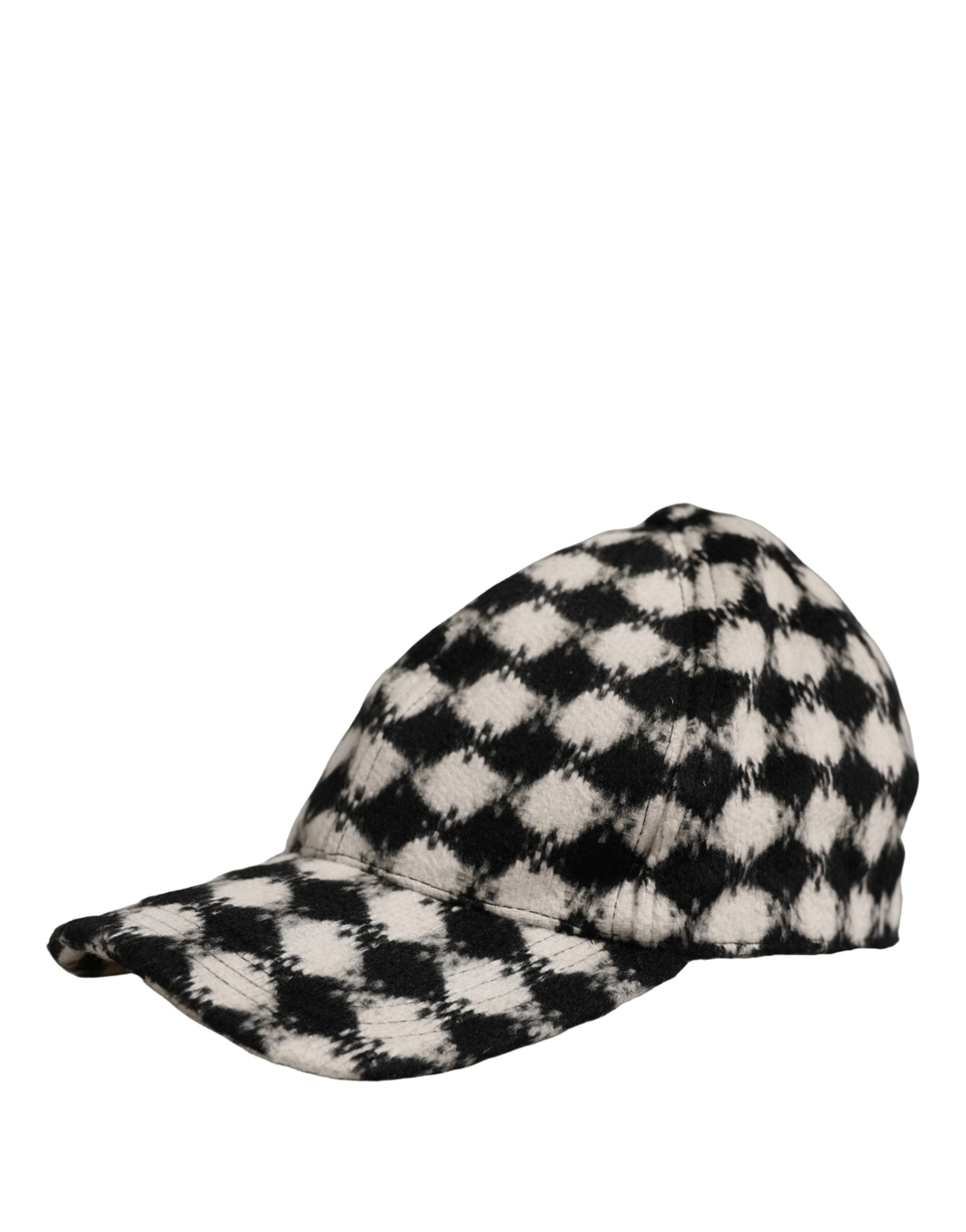 Dolce & Gabbana Men Black White Diamond Wool Baseball Cap Men's Hat