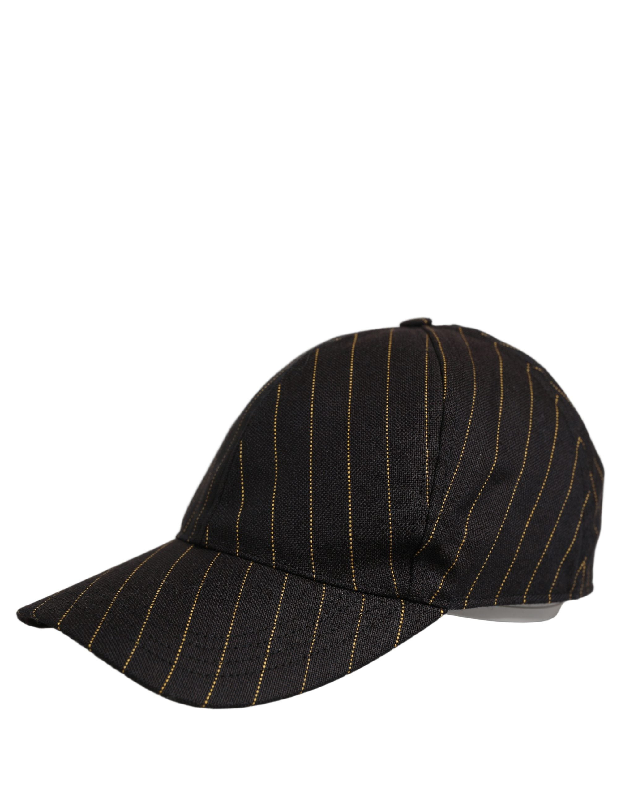 Dolce & Gabbana Black Gold Pinstriped Cotton Baseball Cap Men's Hat