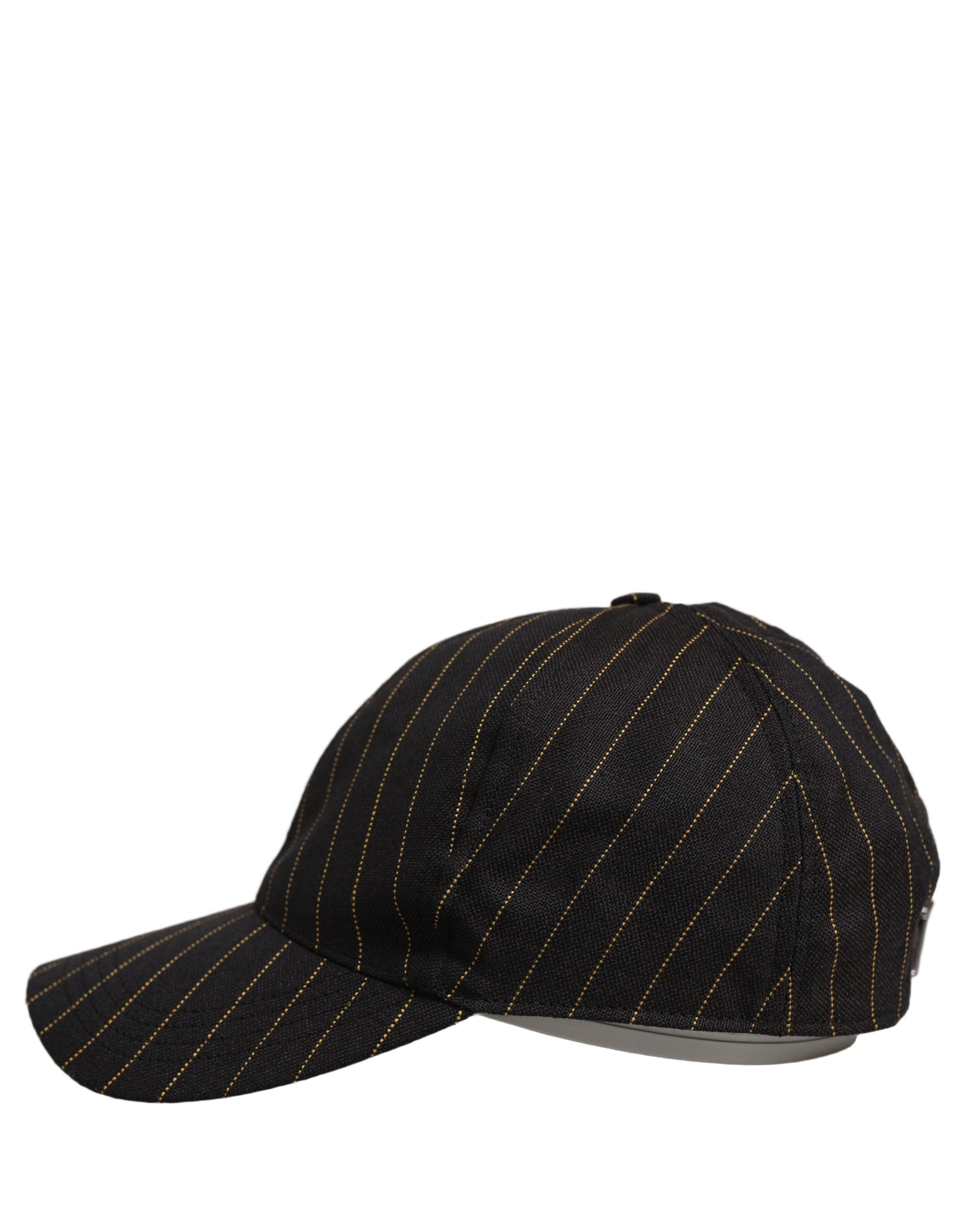 Dolce & Gabbana Black Gold Pinstriped Cotton Baseball Cap Men's Hat