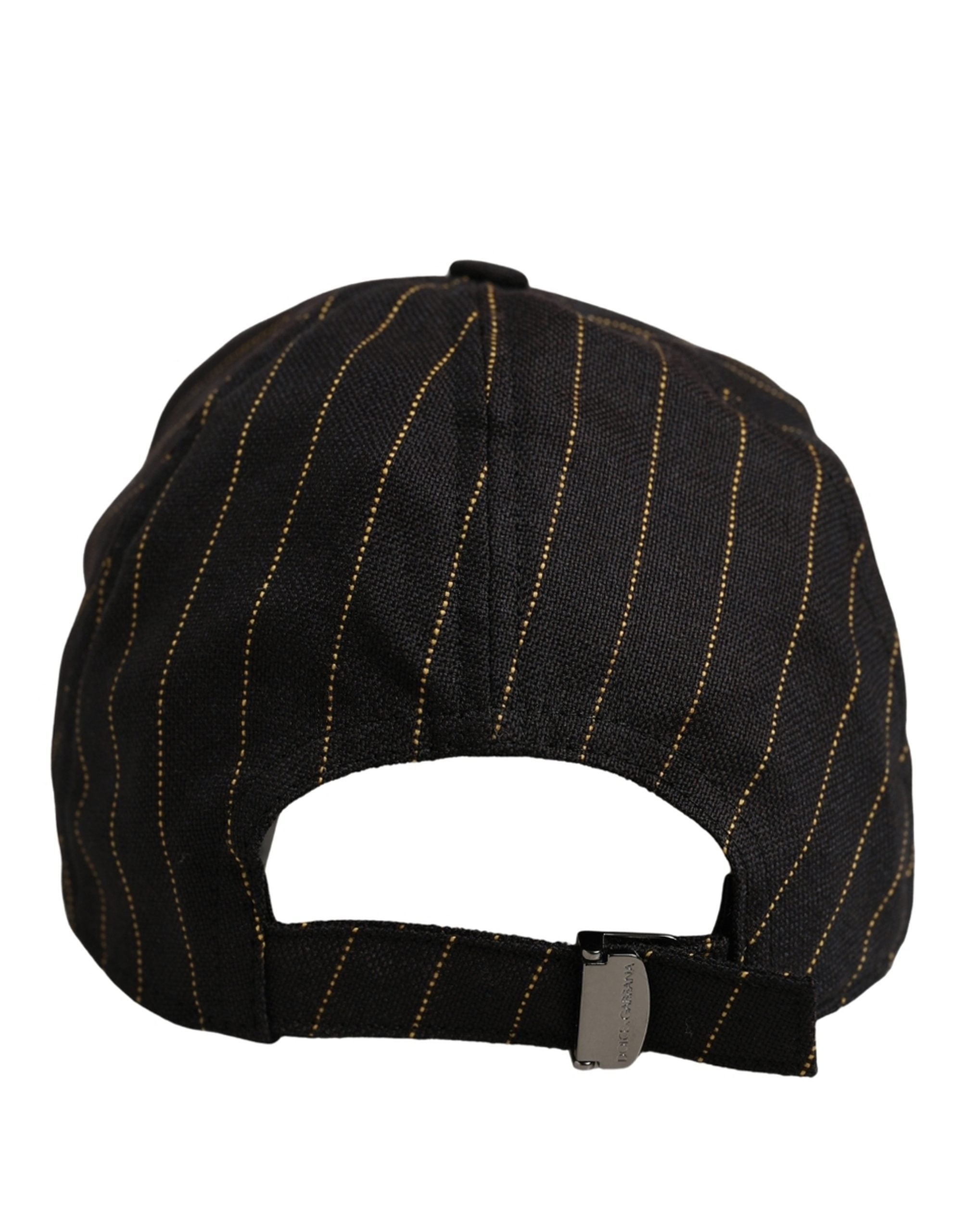 Dolce & Gabbana Black Gold Pinstriped Cotton Baseball Cap Men's Hat