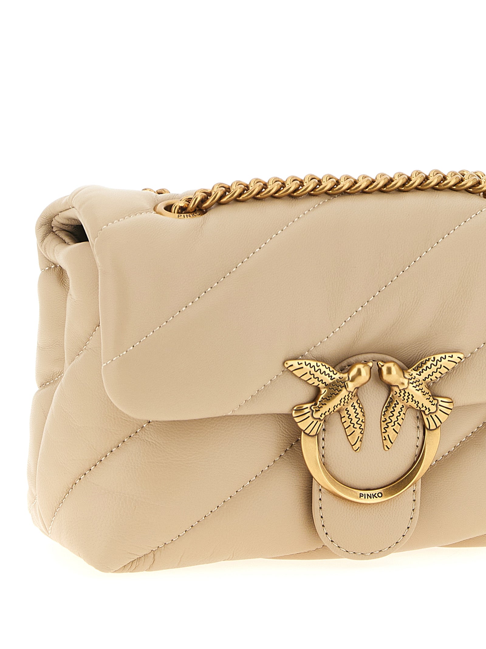 PINKO Beige Lambskin Crossbody Women's Bag