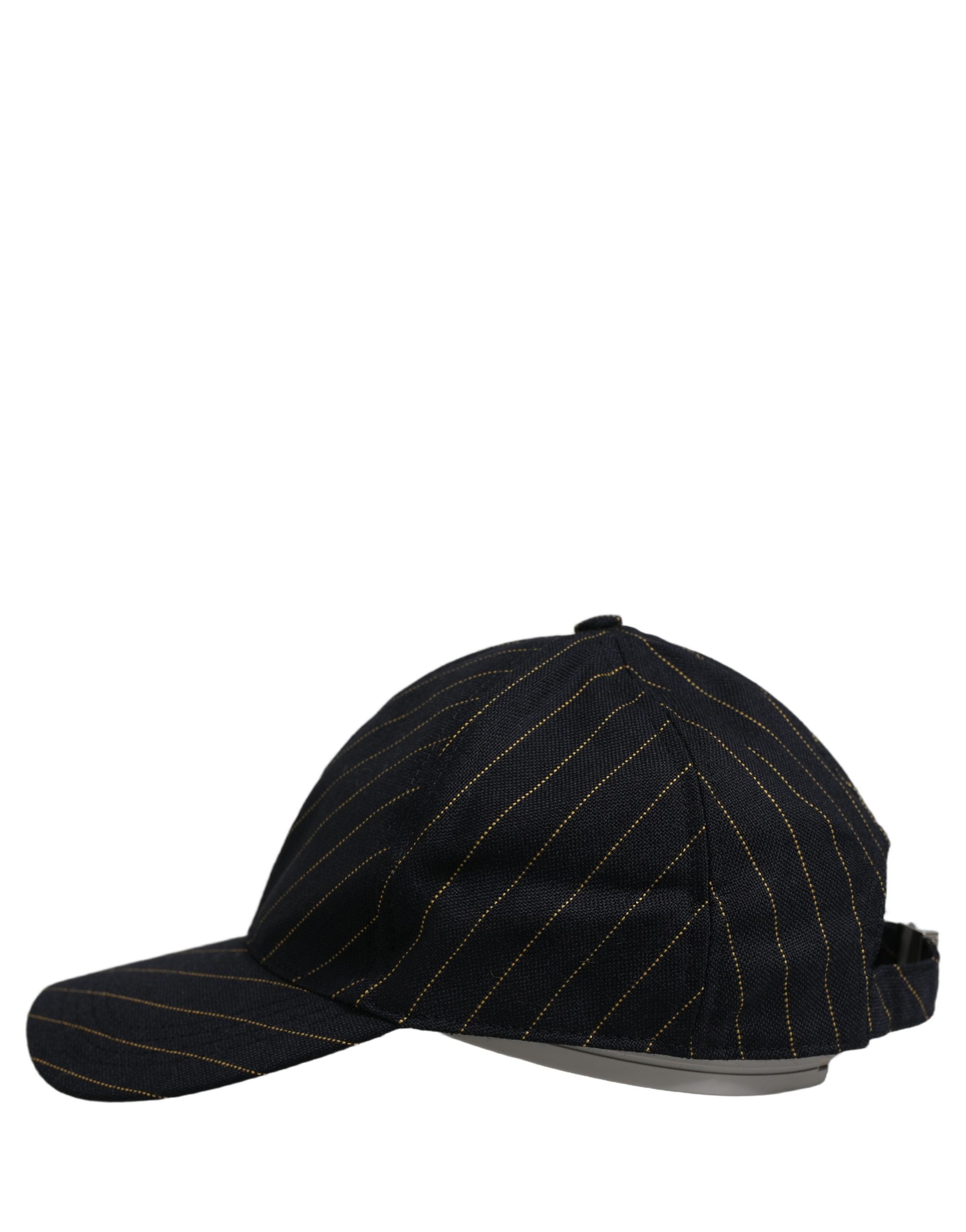 Dolce & Gabbana Black Gold Pinstriped Cotton Baseball Cap Men's Hat