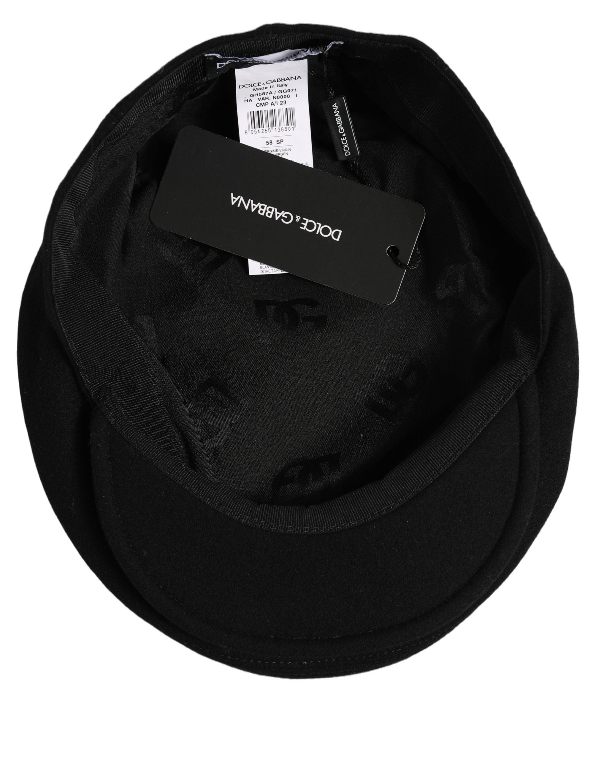 Dolce & Gabbana Men Black Wool Blend Flat Cloth Newsboy Cap Men's Hat