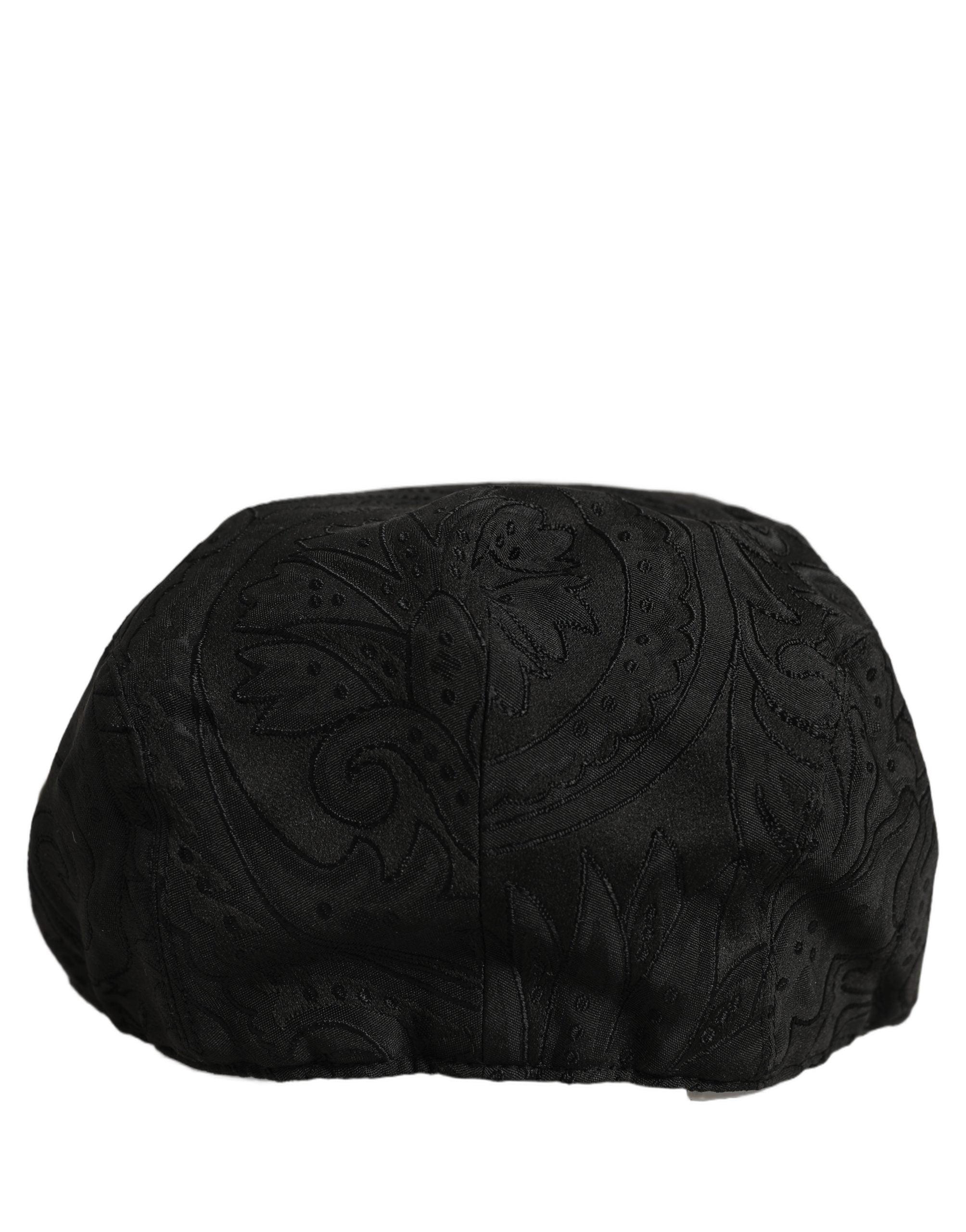 Dolce & Gabbana Men Black Floral Jacquard Newsboy Capello Men's Hat