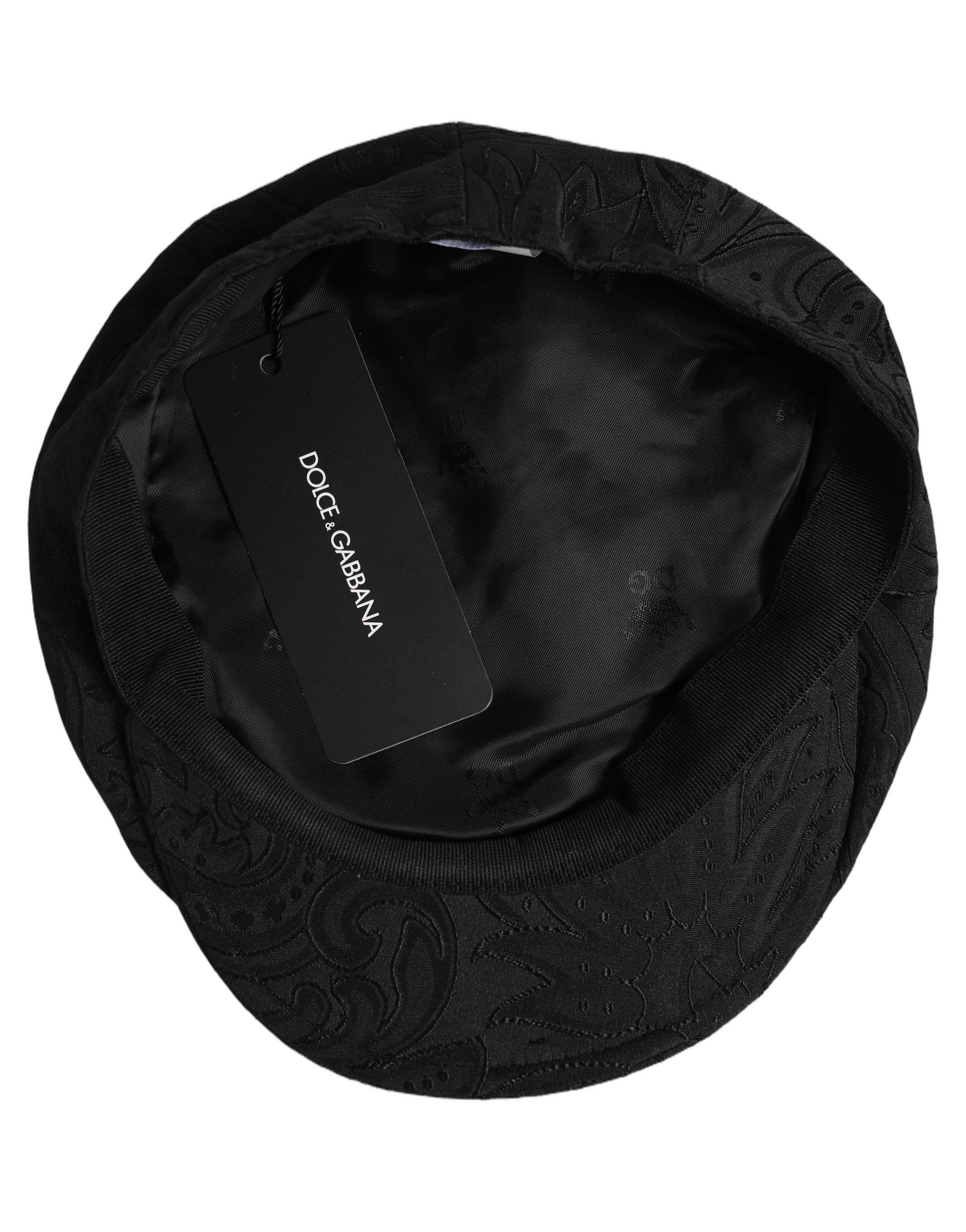 Dolce & Gabbana Men Black Floral Jacquard Newsboy Capello Men's Hat