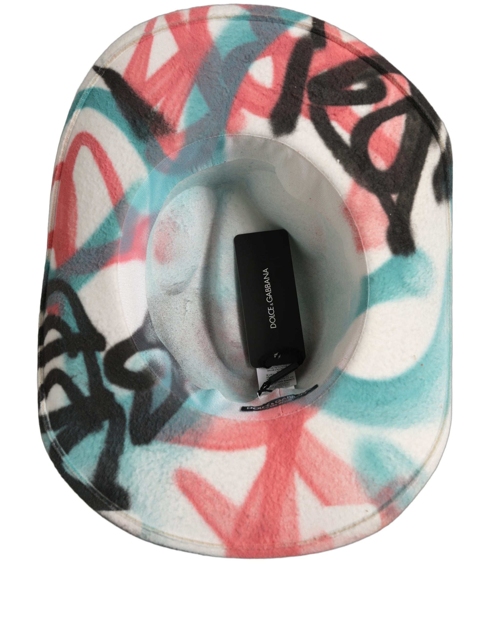 Dolce & Gabbana Men White Graffiti Wide Brim Fedora Capello Men's Hat